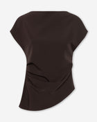 ASYMMETRIC RUCHED TOP BROWN