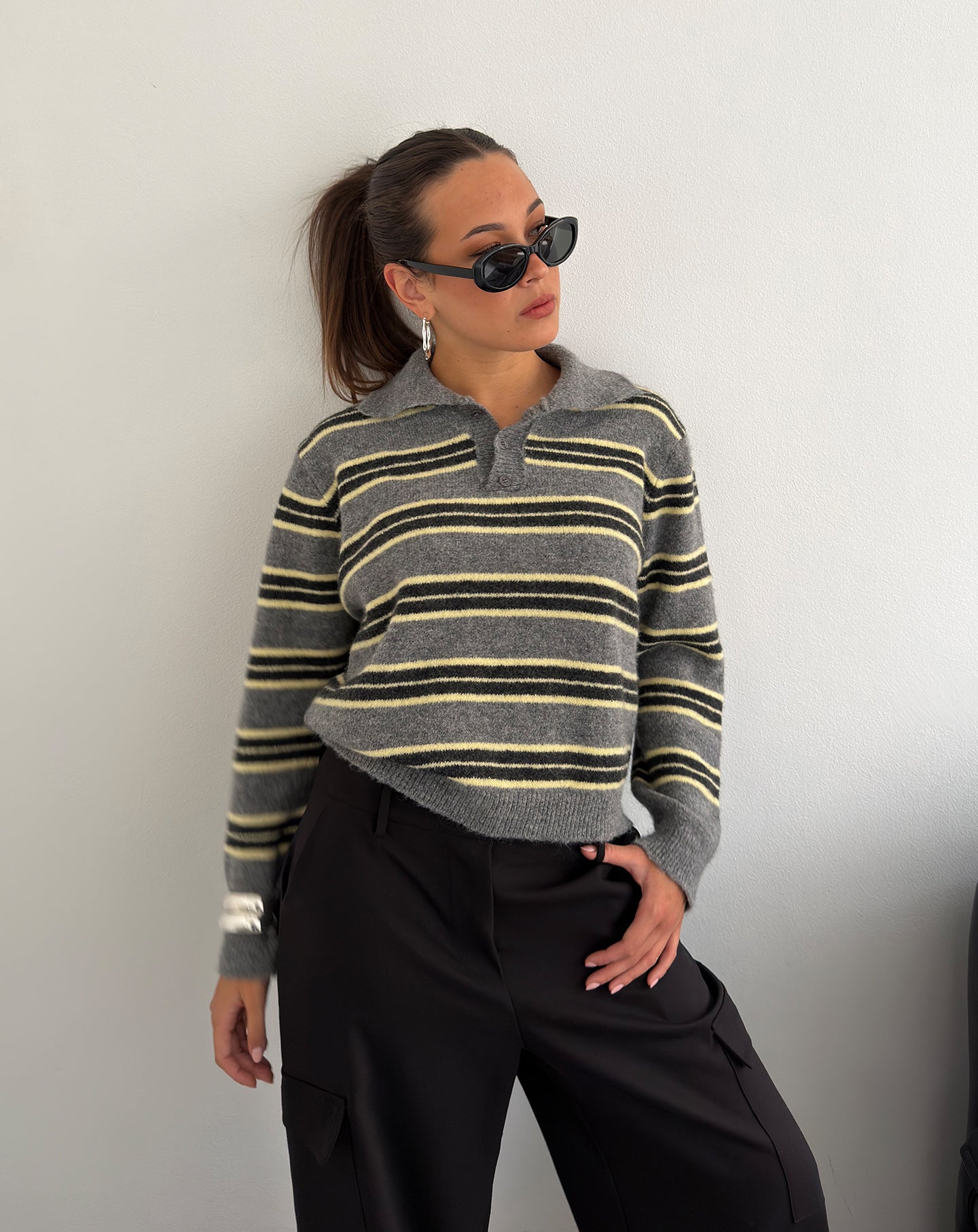 STRIPE KNITTED POLO BOTERGEEL