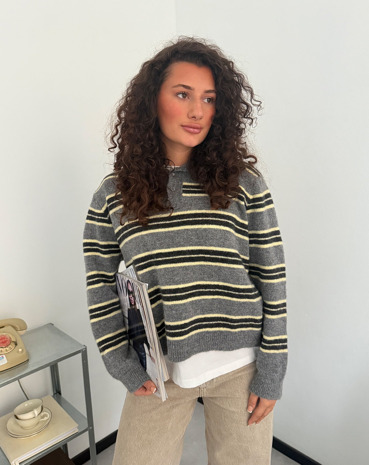 STRIPE KNITTED POLO BOTERGEEL