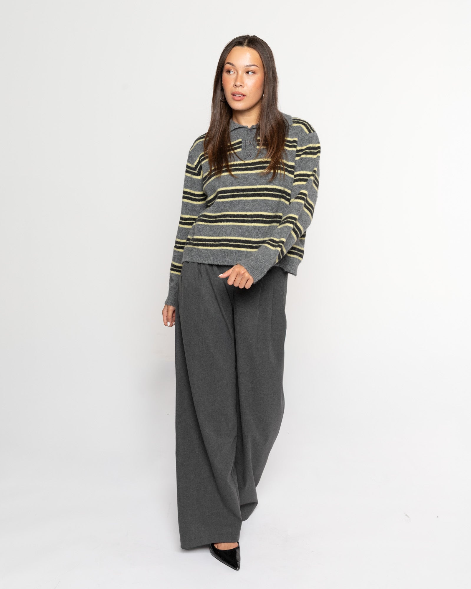 STRIPE KNITTED POLO BUTTER YELLOW