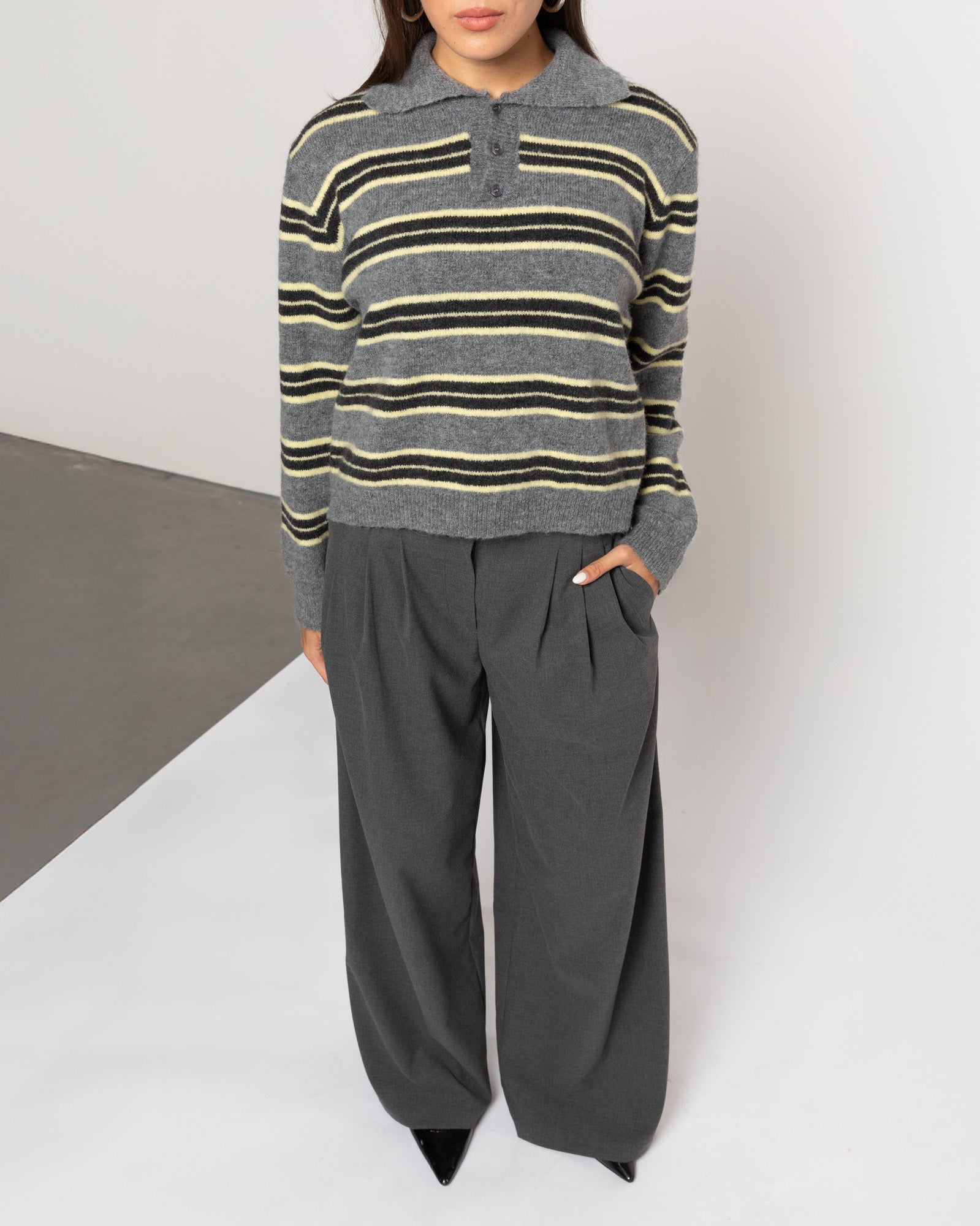 STRIPE KNITTED POLO BUTTER YELLOW