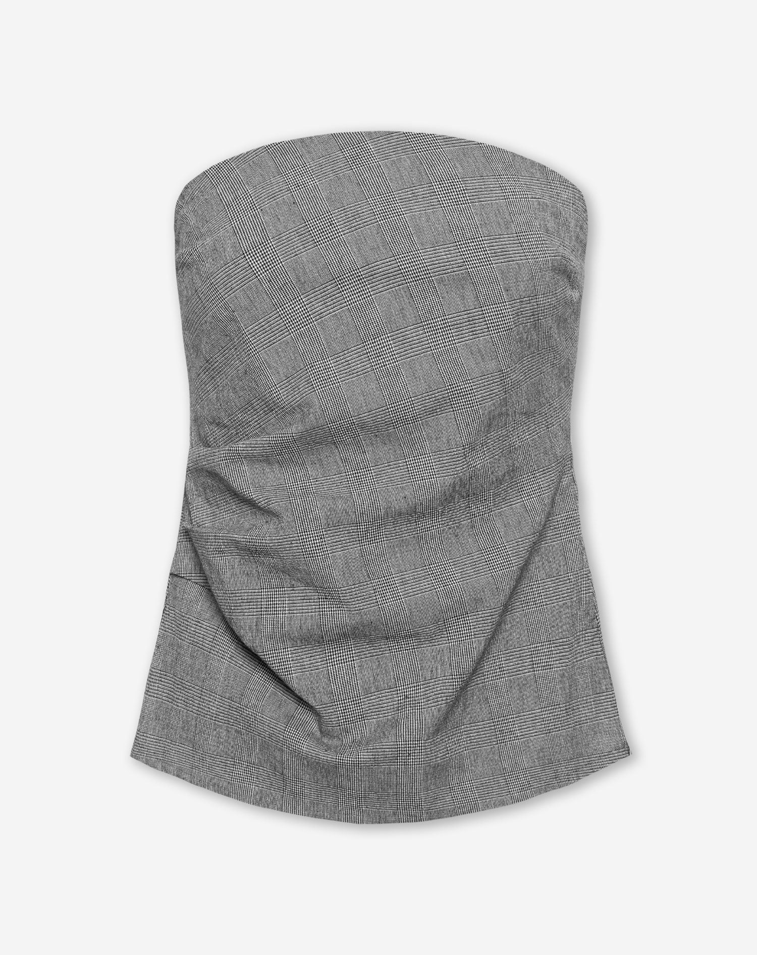 ESMAY CHECK STRAPLESS TOP GRIJS