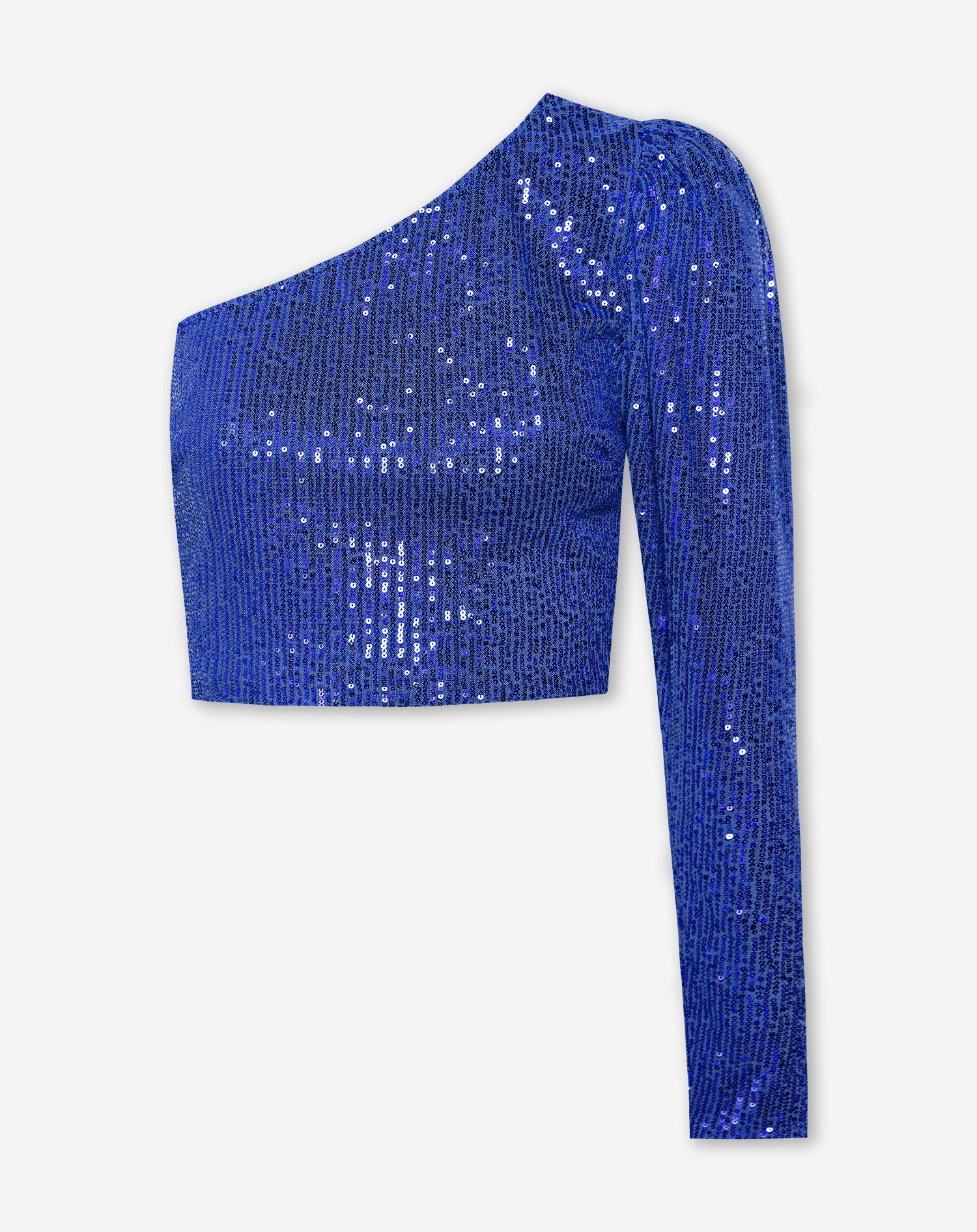 SEQUINS ONE SHOULDER TOP ROYAL BLUE