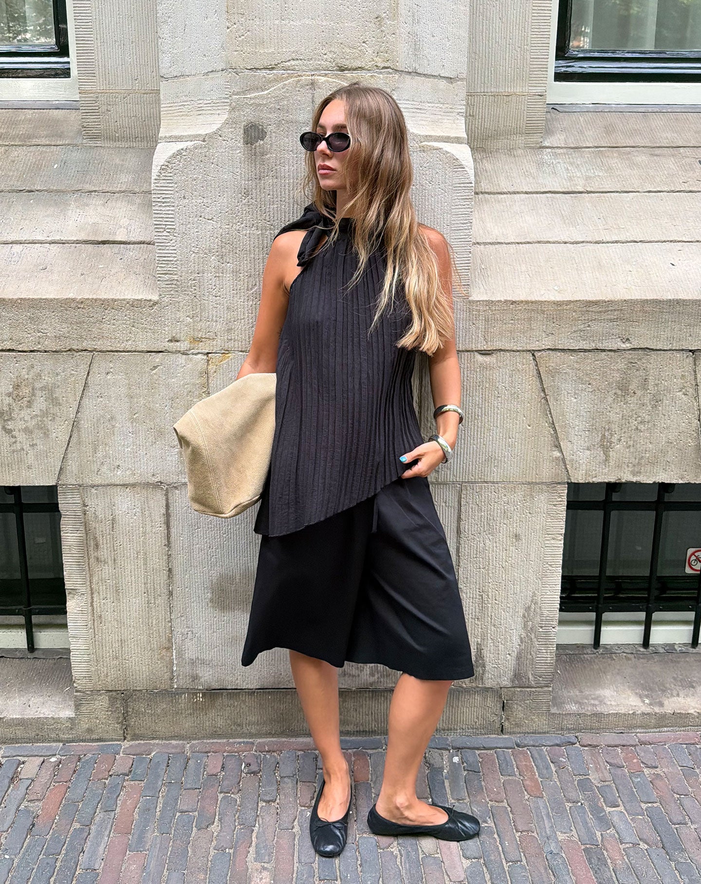 SALLY PLISSE TOP ZWART