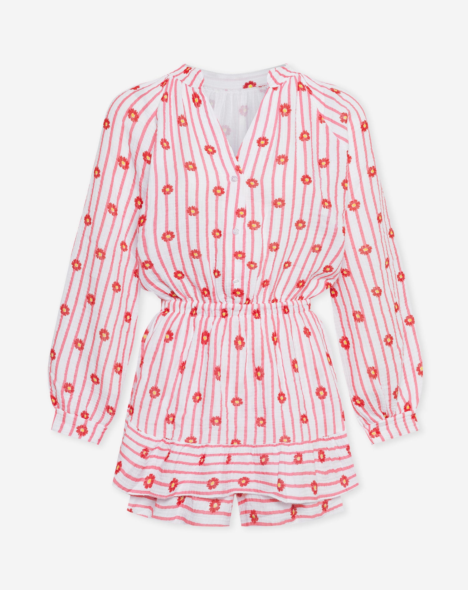 FLOWER STRIPE MOUSSELINE PLAYSUIT ROZE