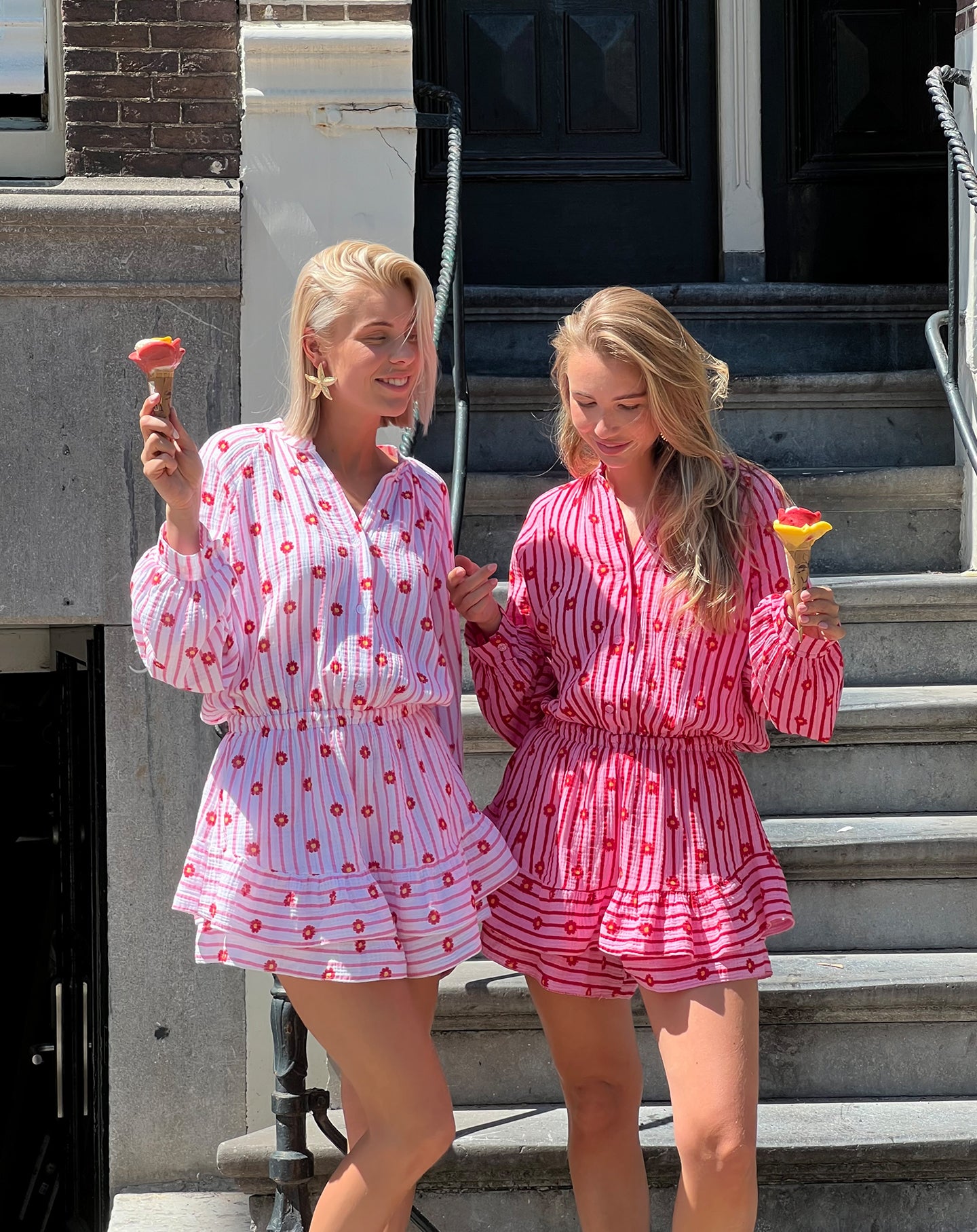 FLOWER STRIPE MOUSSELINE PLAYSUIT ROZE