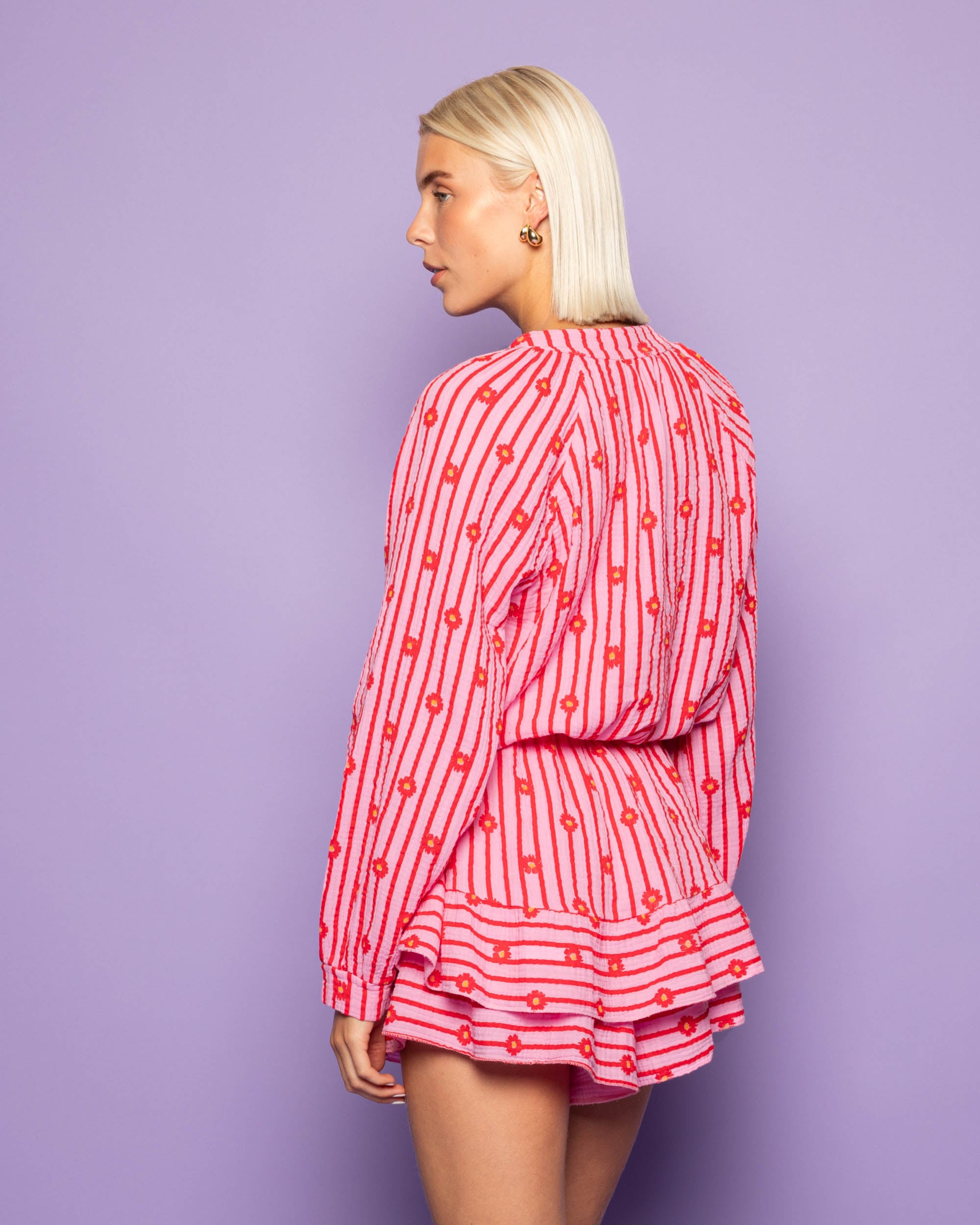 FLOWER STRIPE MOUSSELINE PLAYSUIT ROOD