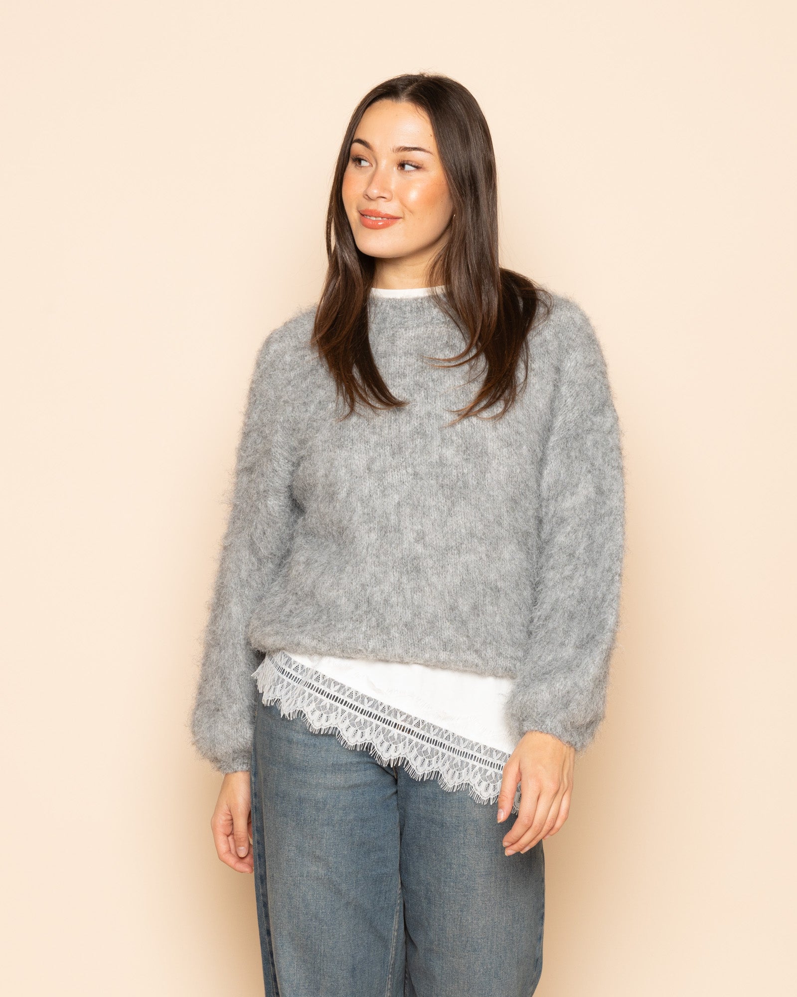 BRUSHED MOHAIR KNIT GREY