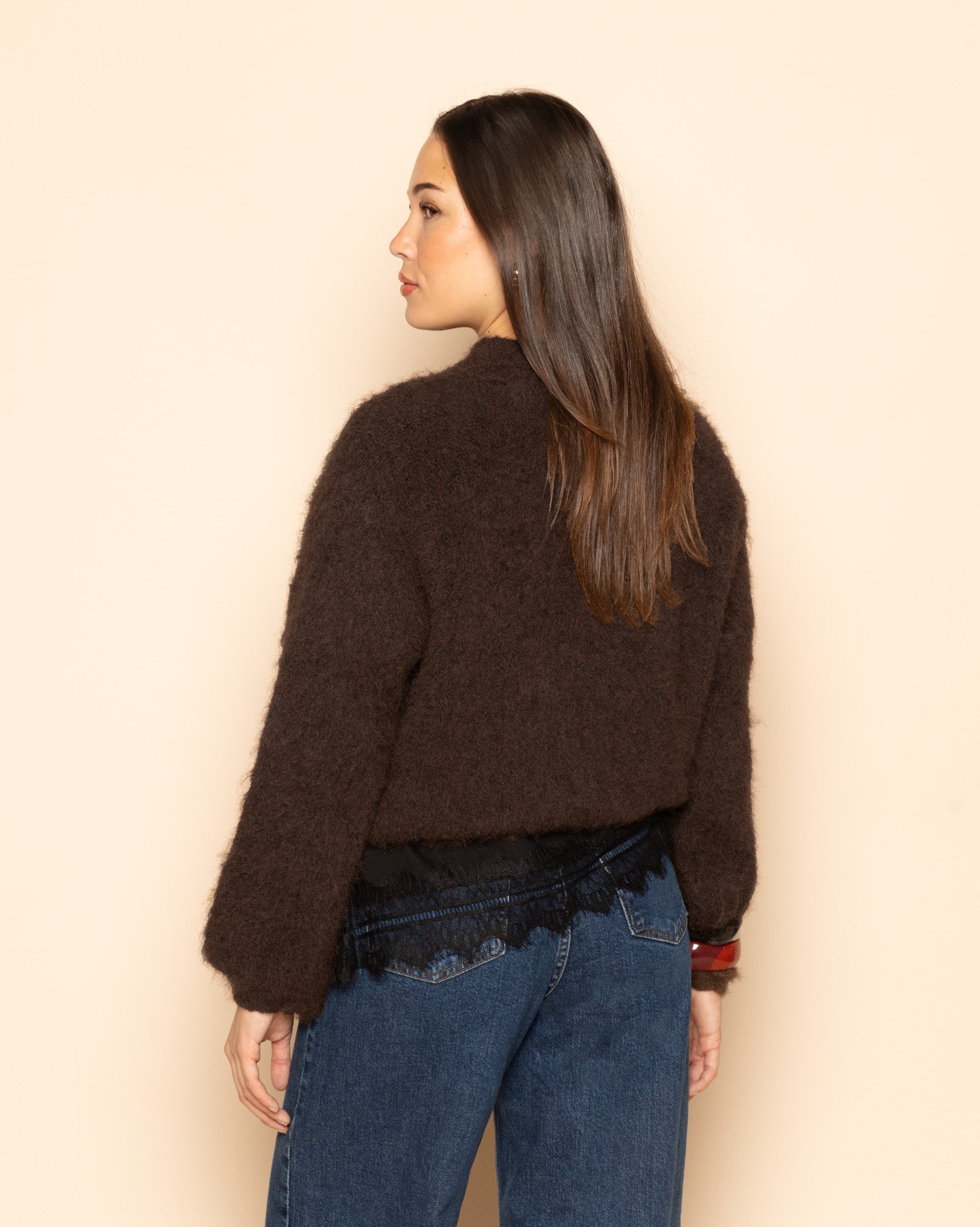 BRUSHED MOHAIR KNIT DONKERBRUIN
