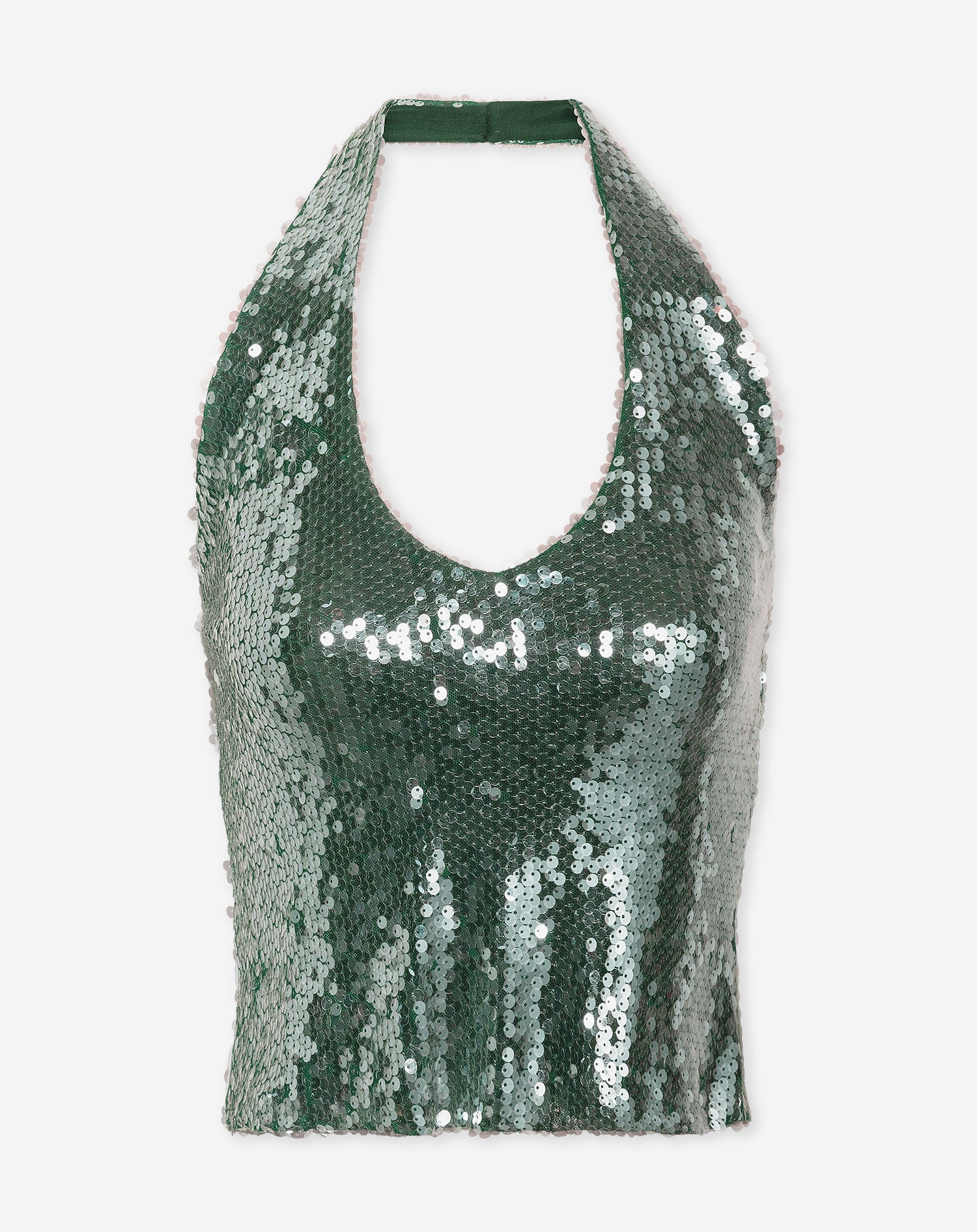 TRANSPARENT SEQUINS HALTER TOP GREEN