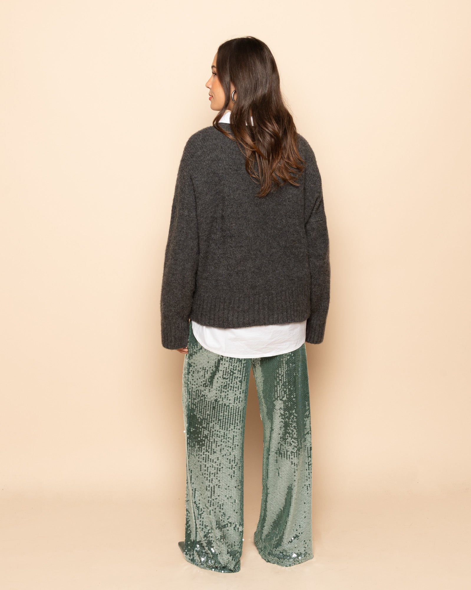 TRANSPARENT SEQUINS PANTS GROEN