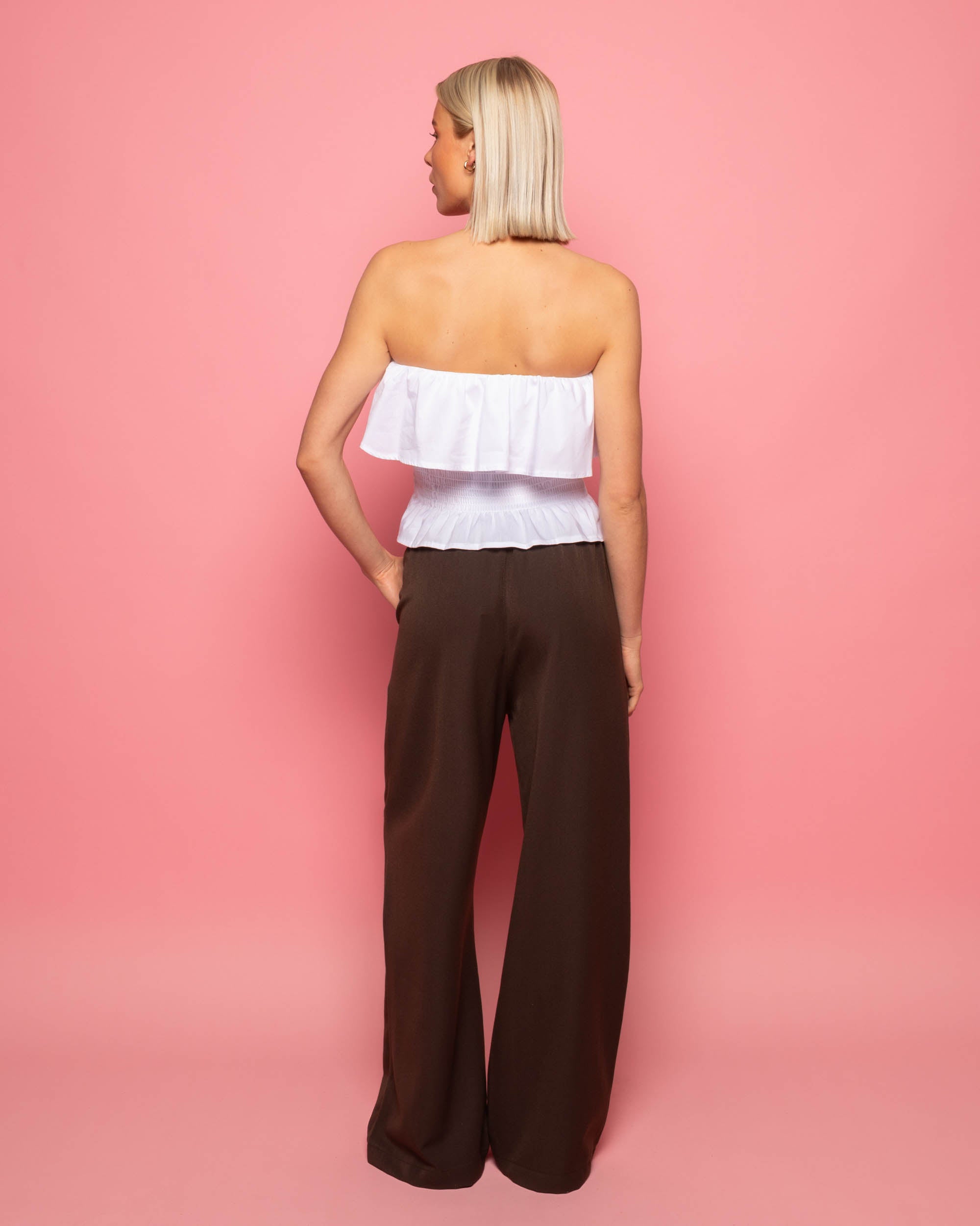 IRIS ELASTIC STRAIGHT LEG PANTALON DONKERBRUIN