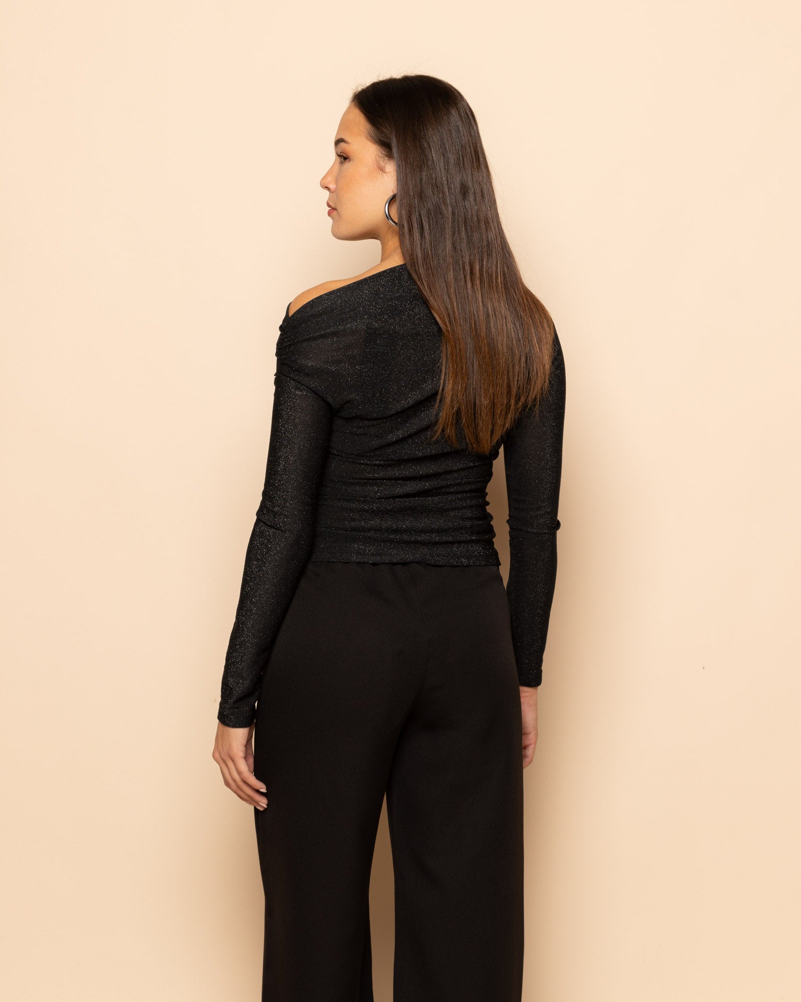 GLITTER ONE SHOULDER TOP BLACK
