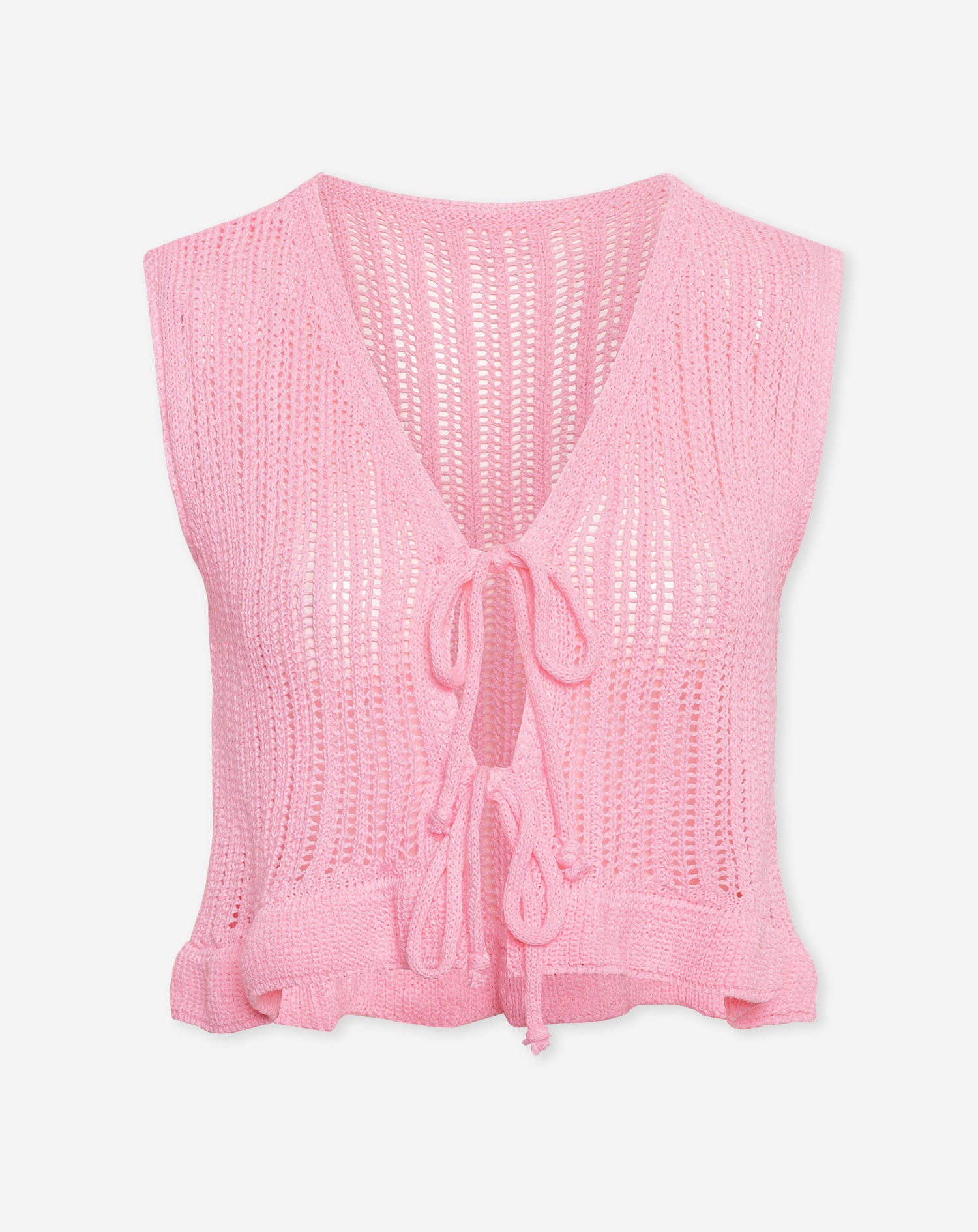 GAIA CROCHET BOWS TOP HARD PINK