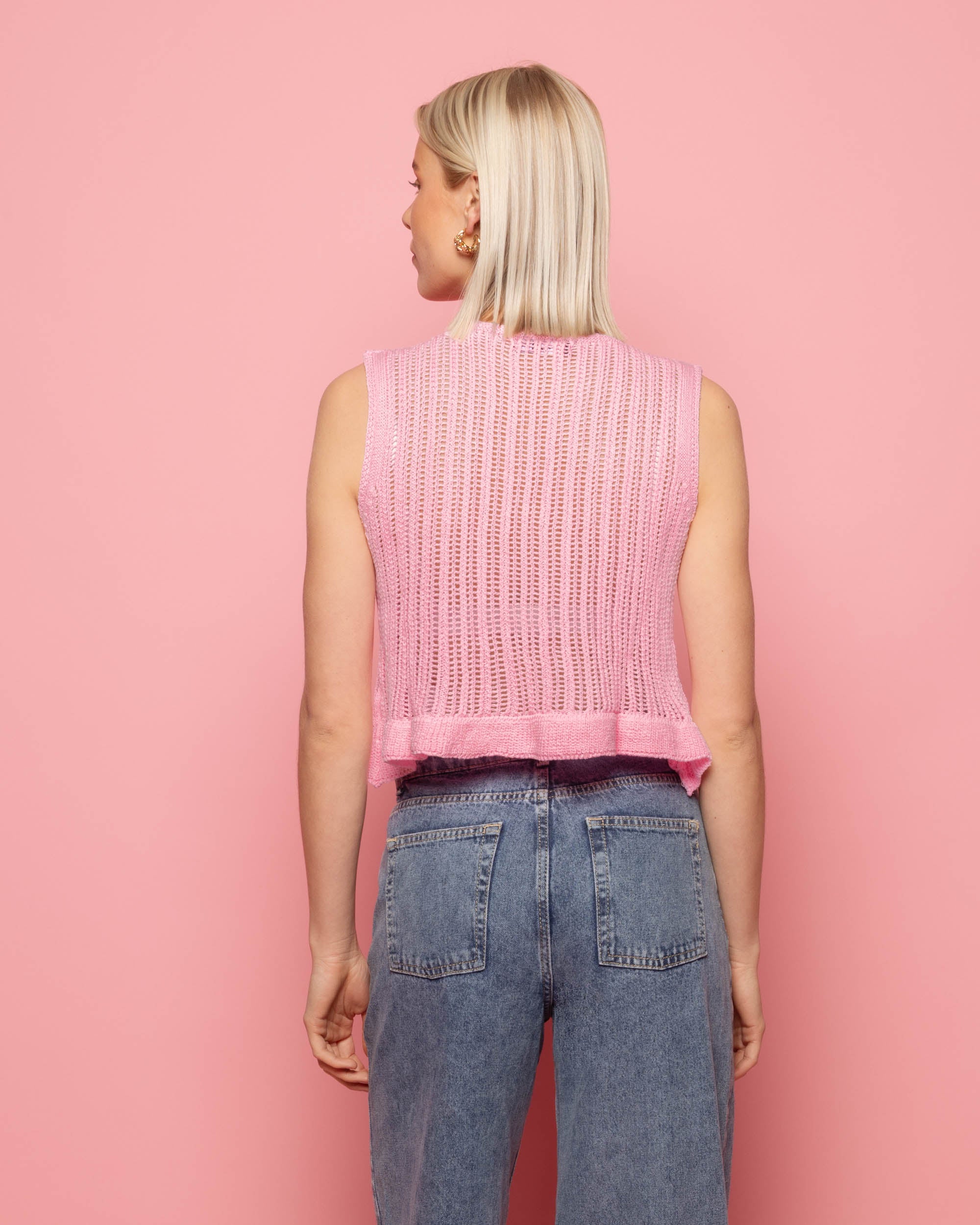 GAIA CROCHET BOWS TOP HARD PINK