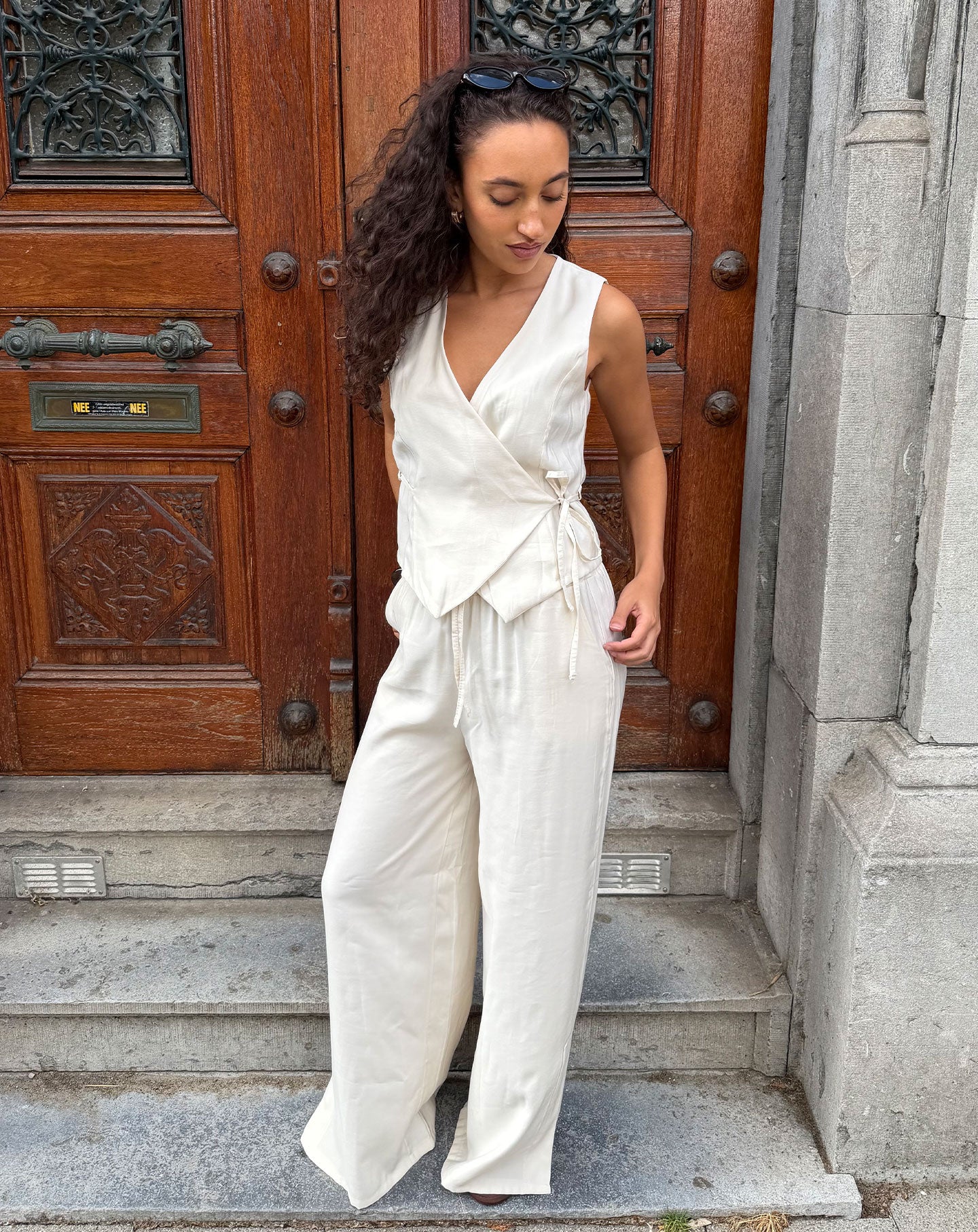 DAVINA VISCOSE SLIT PANTS CRÈME