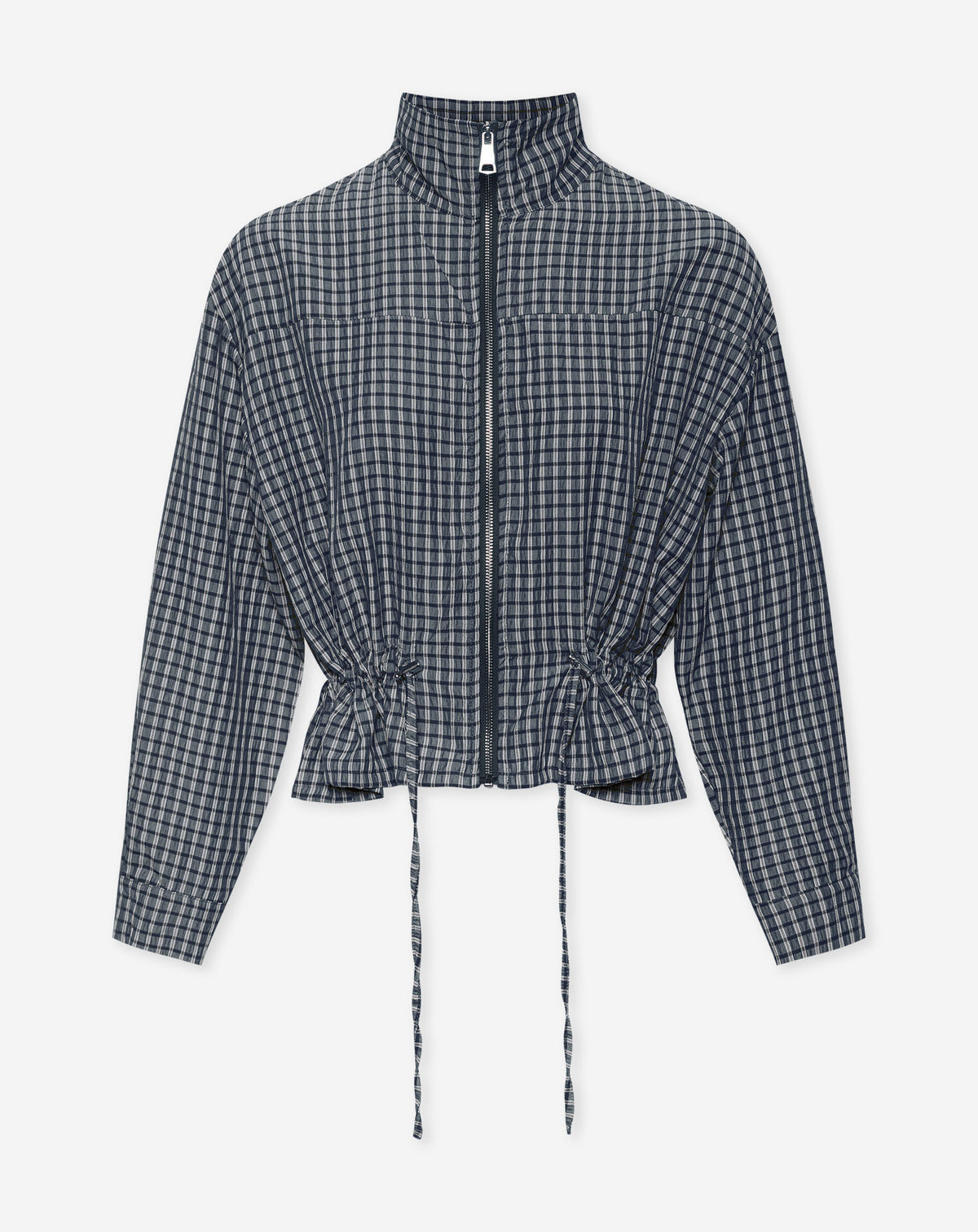 CHECK PEPLUM BLOUSE NAVY
