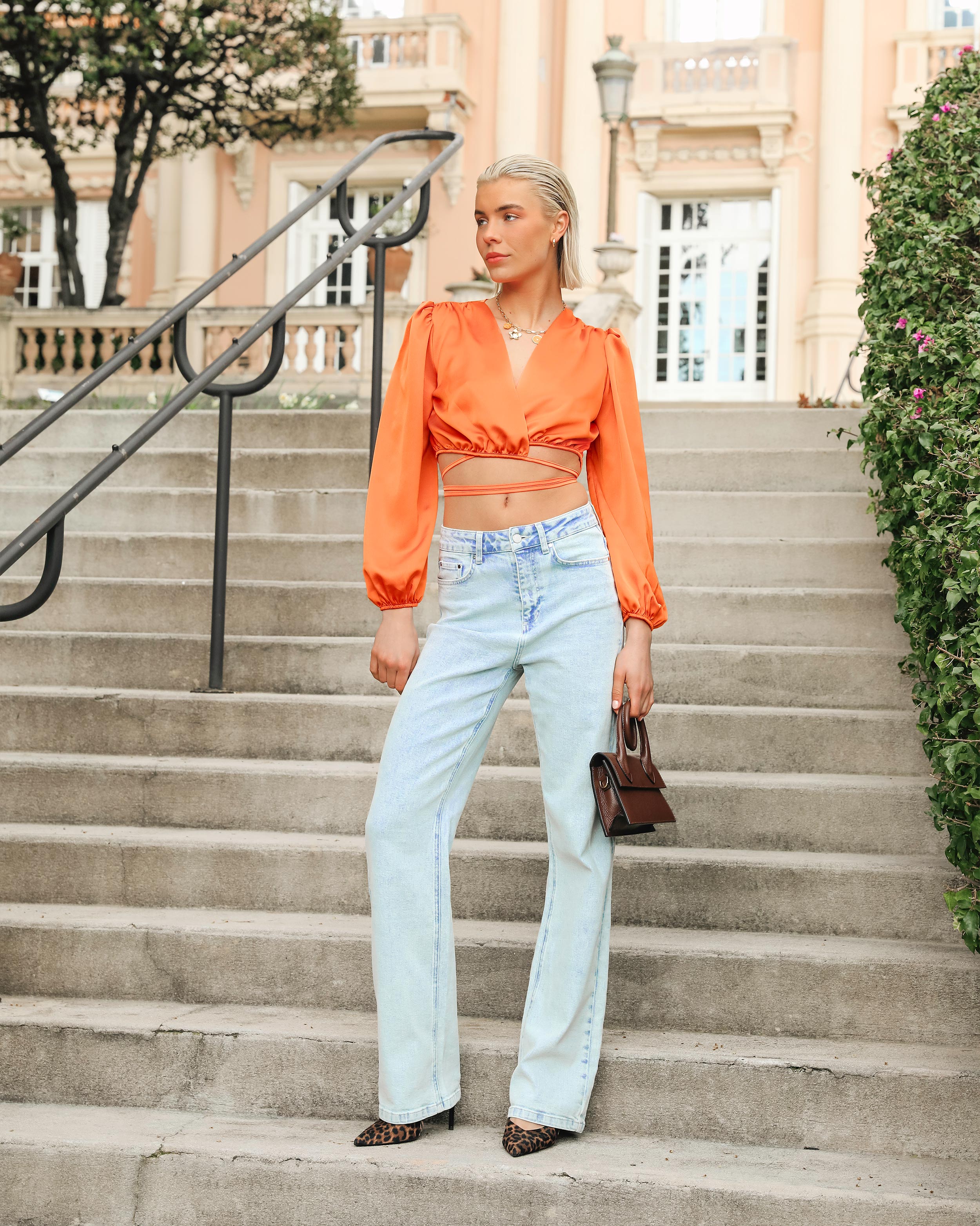 SATIN WRAP CORD TOP ORANJE