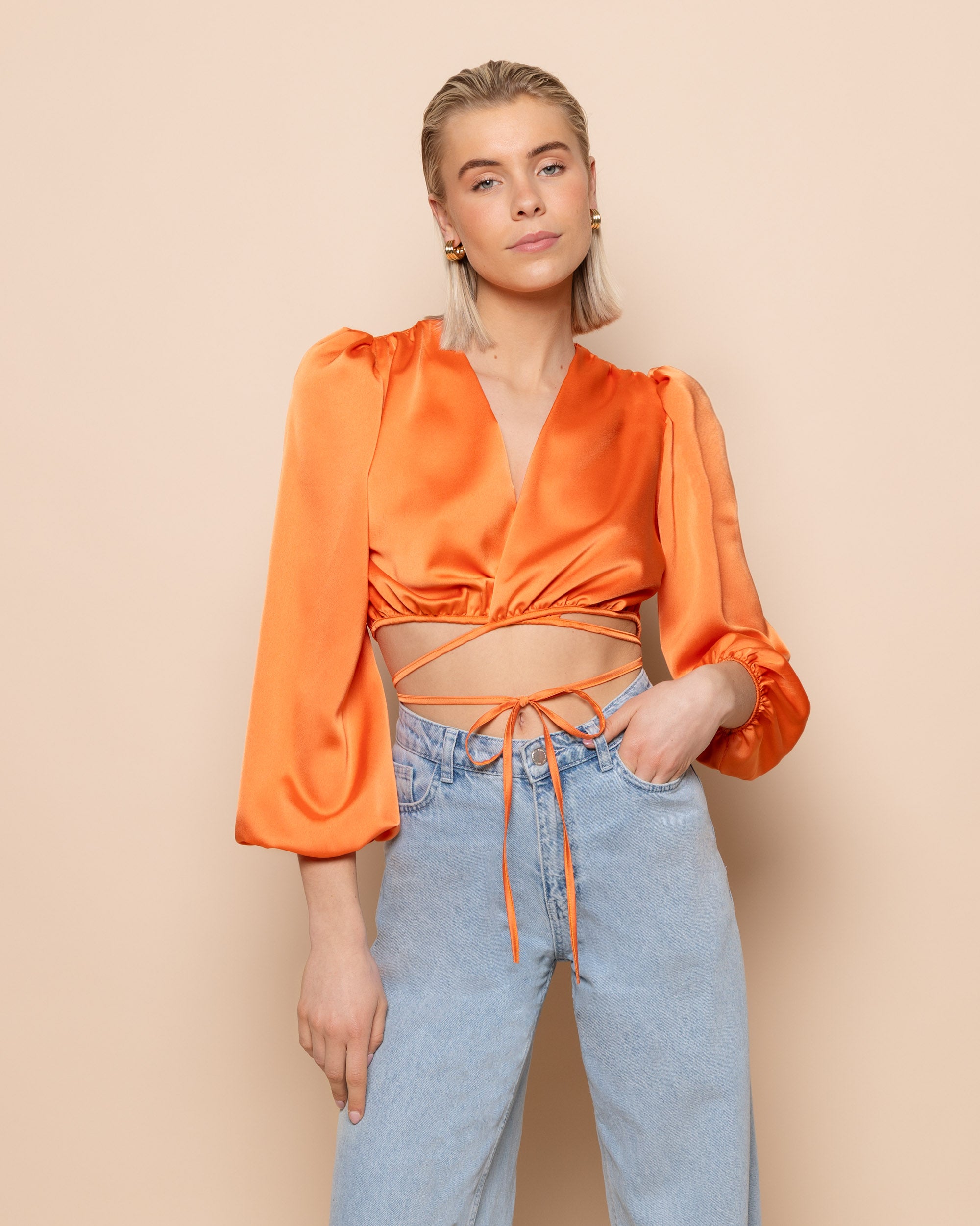 SATIN WRAP CORD TOP ORANJE