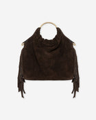 FRINGE SUEDE RING HANDLE BAG DARK BROWN