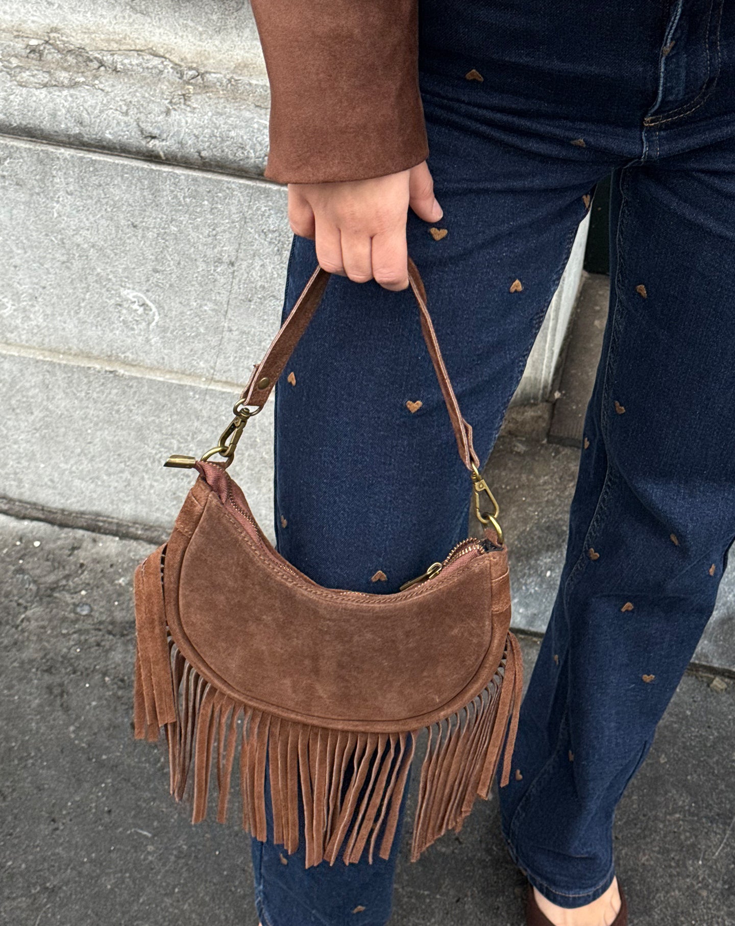 NAOMY FRINGE SUEDE BAG BROWN