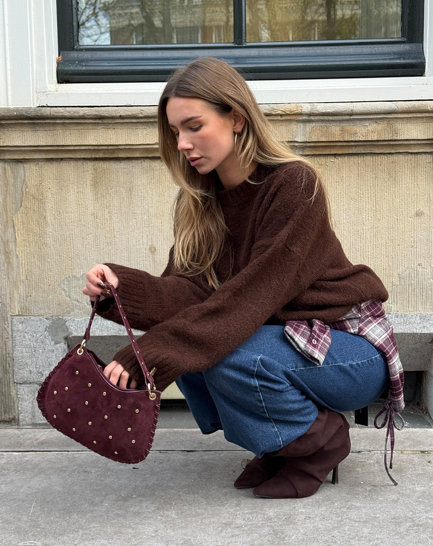 STUD SUEDE BAG BURGUNDY