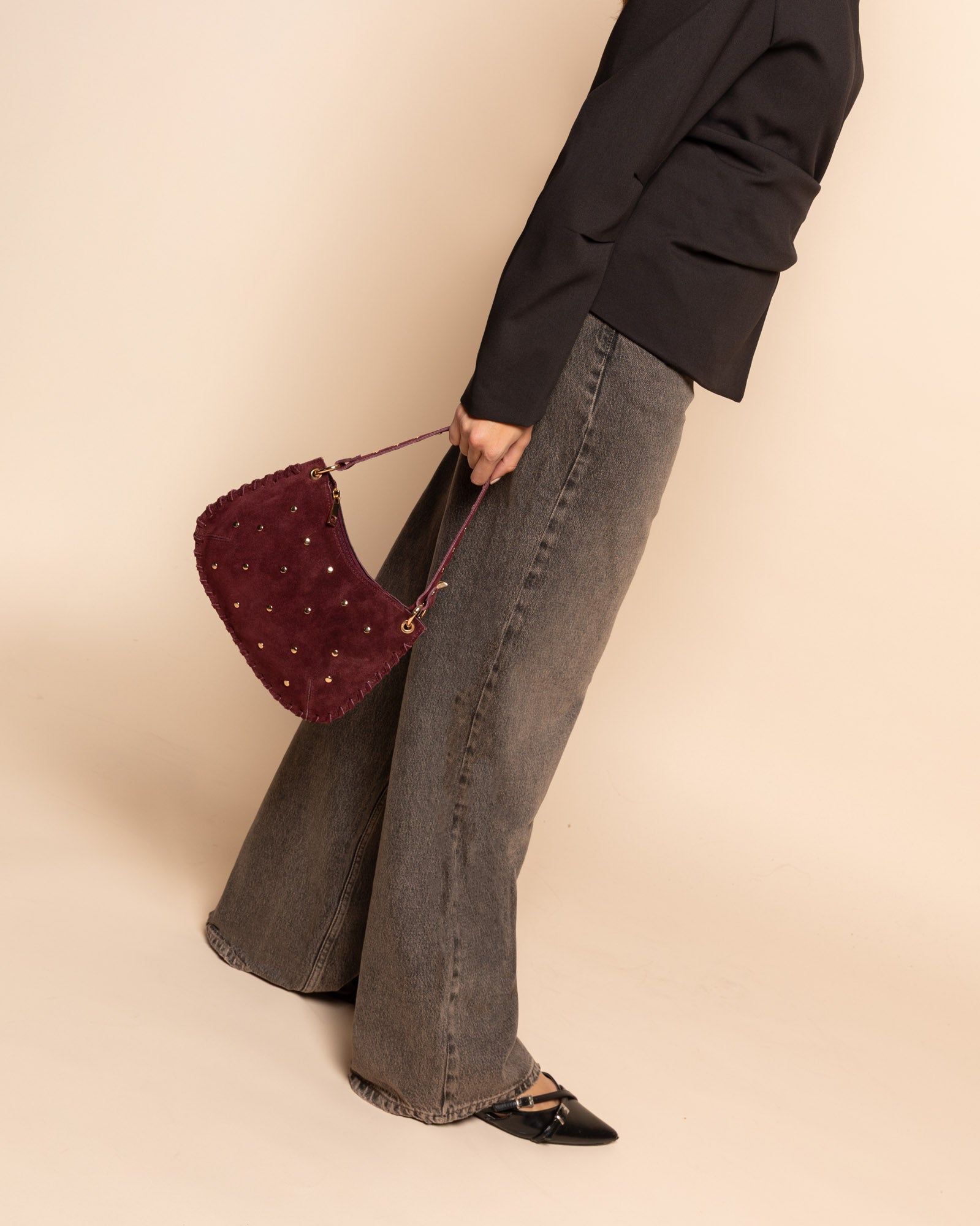 STUD SUEDE BAG BURGUNDY