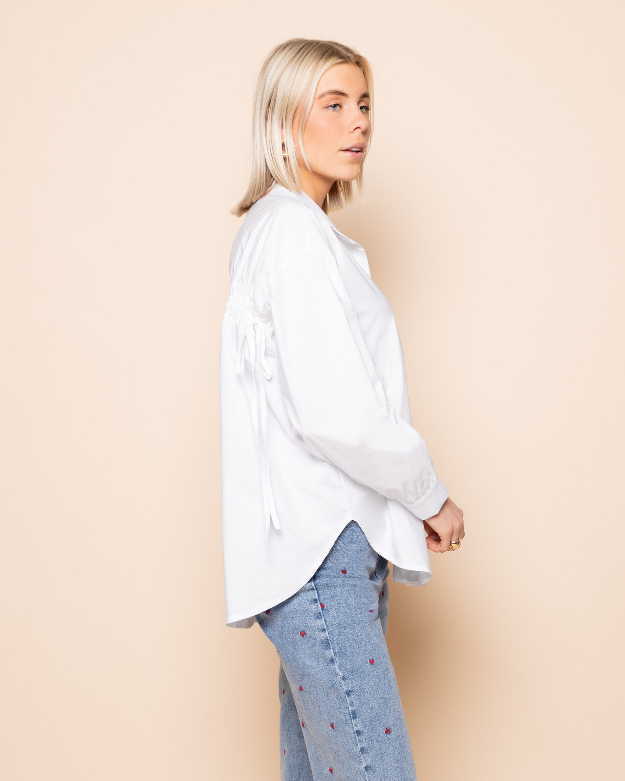 POPLIN LACE UP BLOUSE WIT