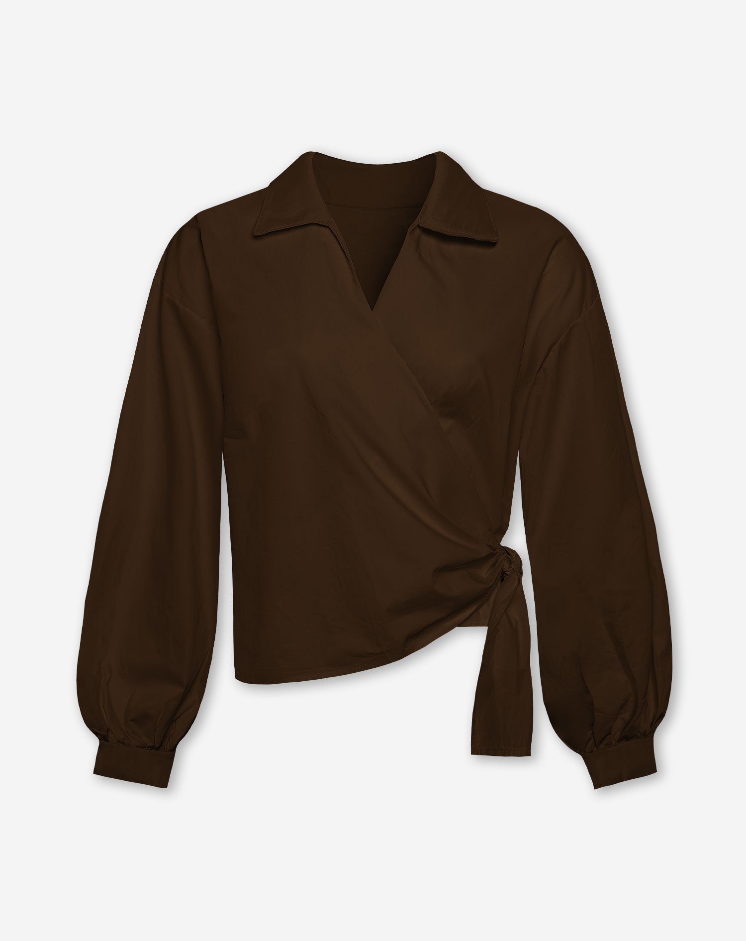 POPLIN WRAP KNOT BLOUSE BROWN