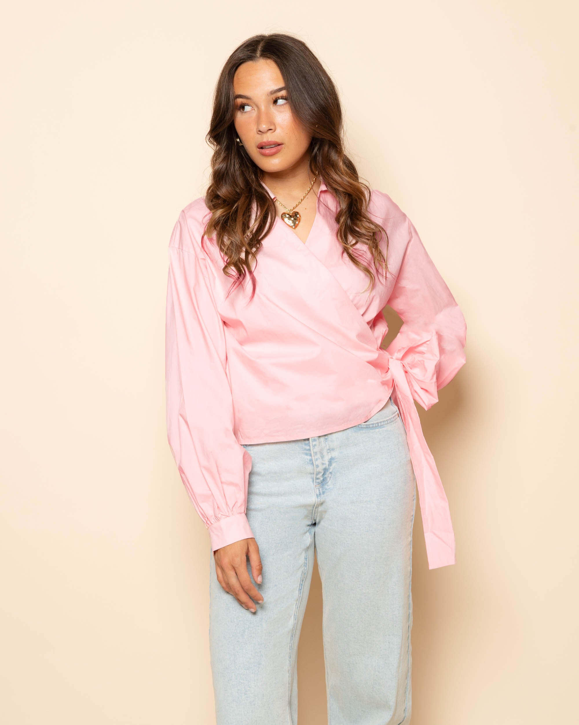 POPLIN WRAP KNOT BLOUSE LICHTROZE