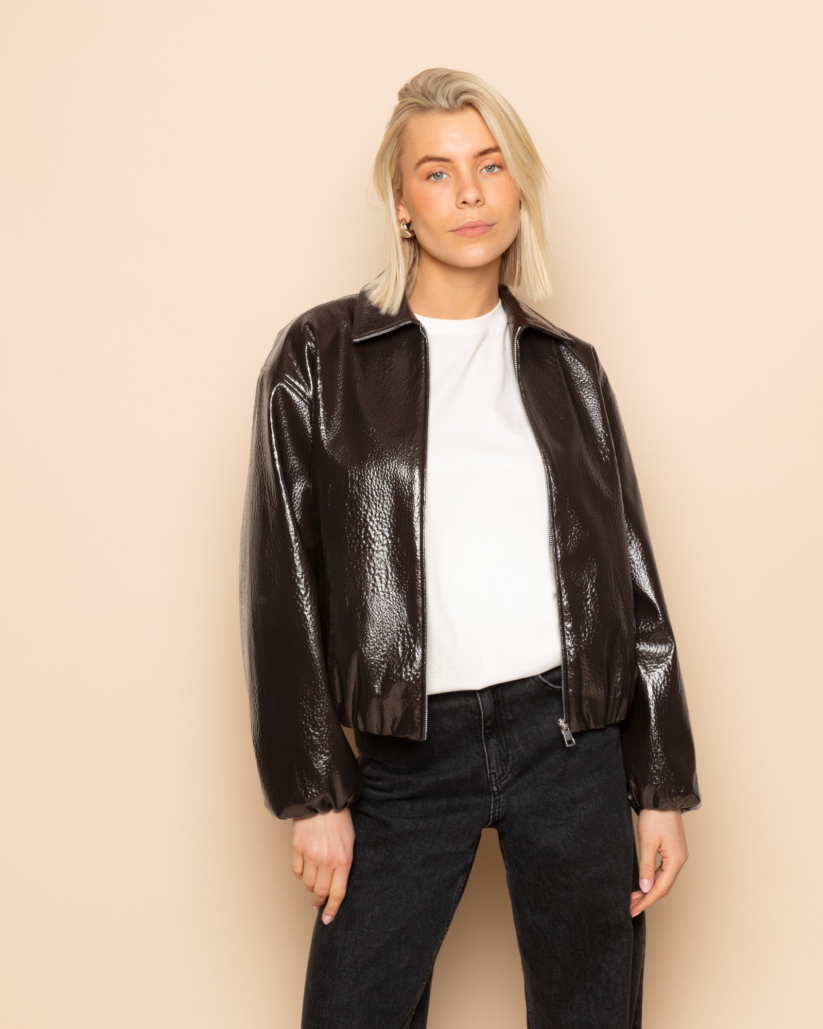 LIZ PU BALLOON JACKET BROWN