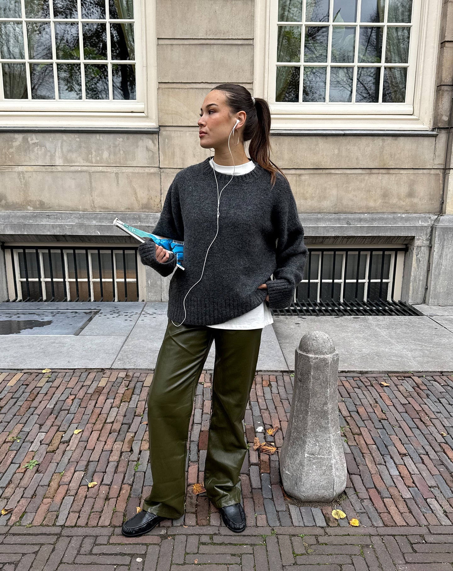 KATIE LIQUID LEATHER STRAIGHT LEG PANTS OLIVE