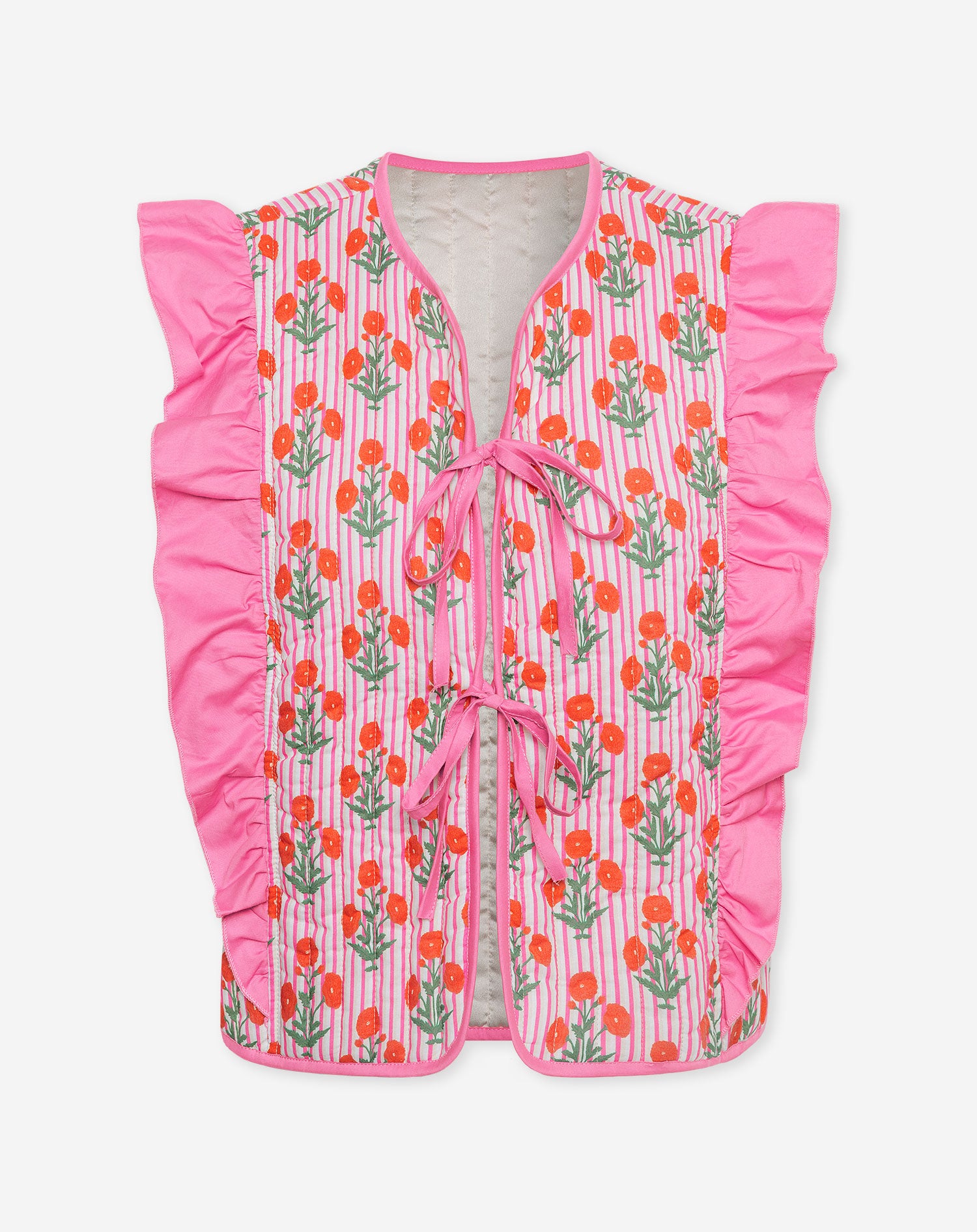 FLOWER RUFFLE GILET ROZE