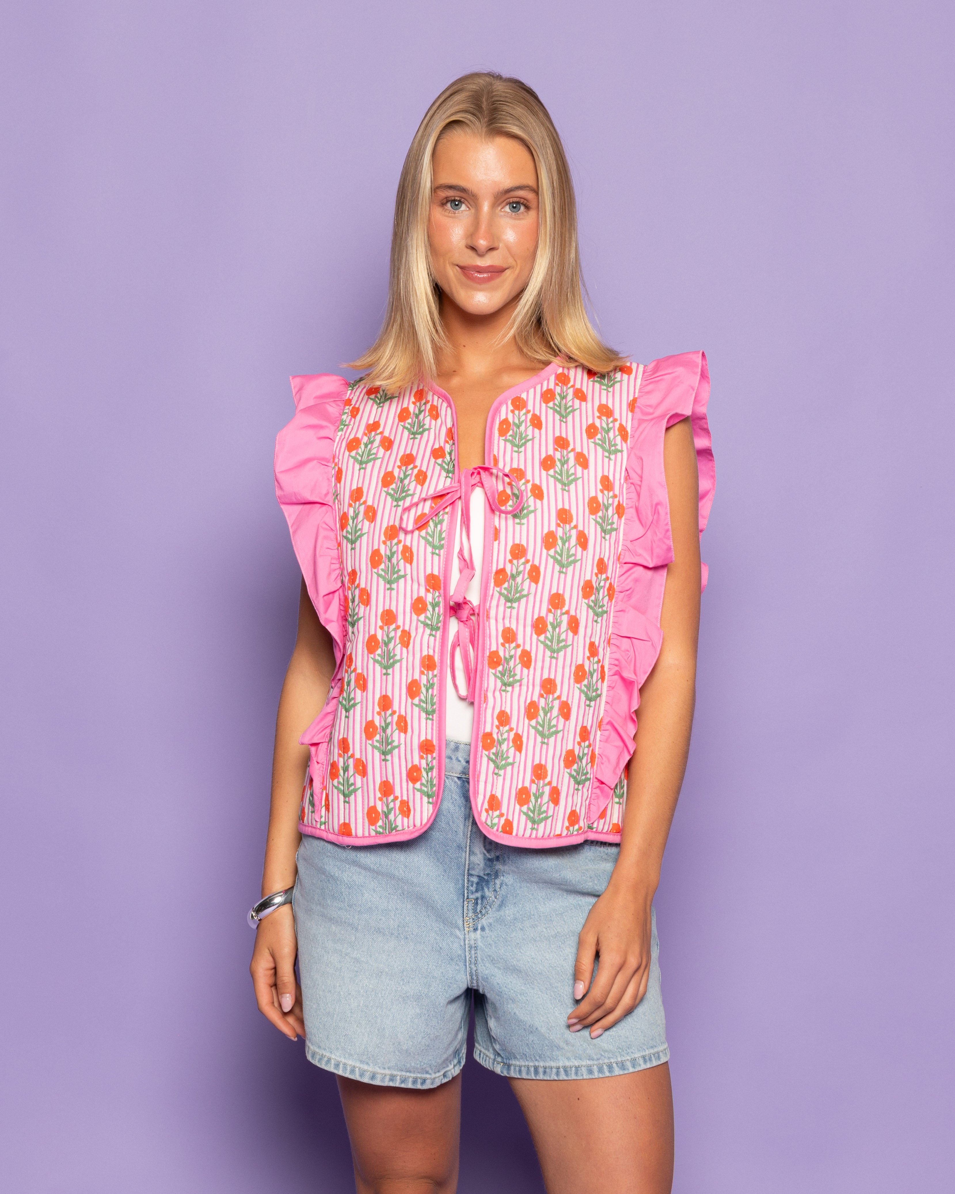FLOWER RUFFLE GILET ROZE