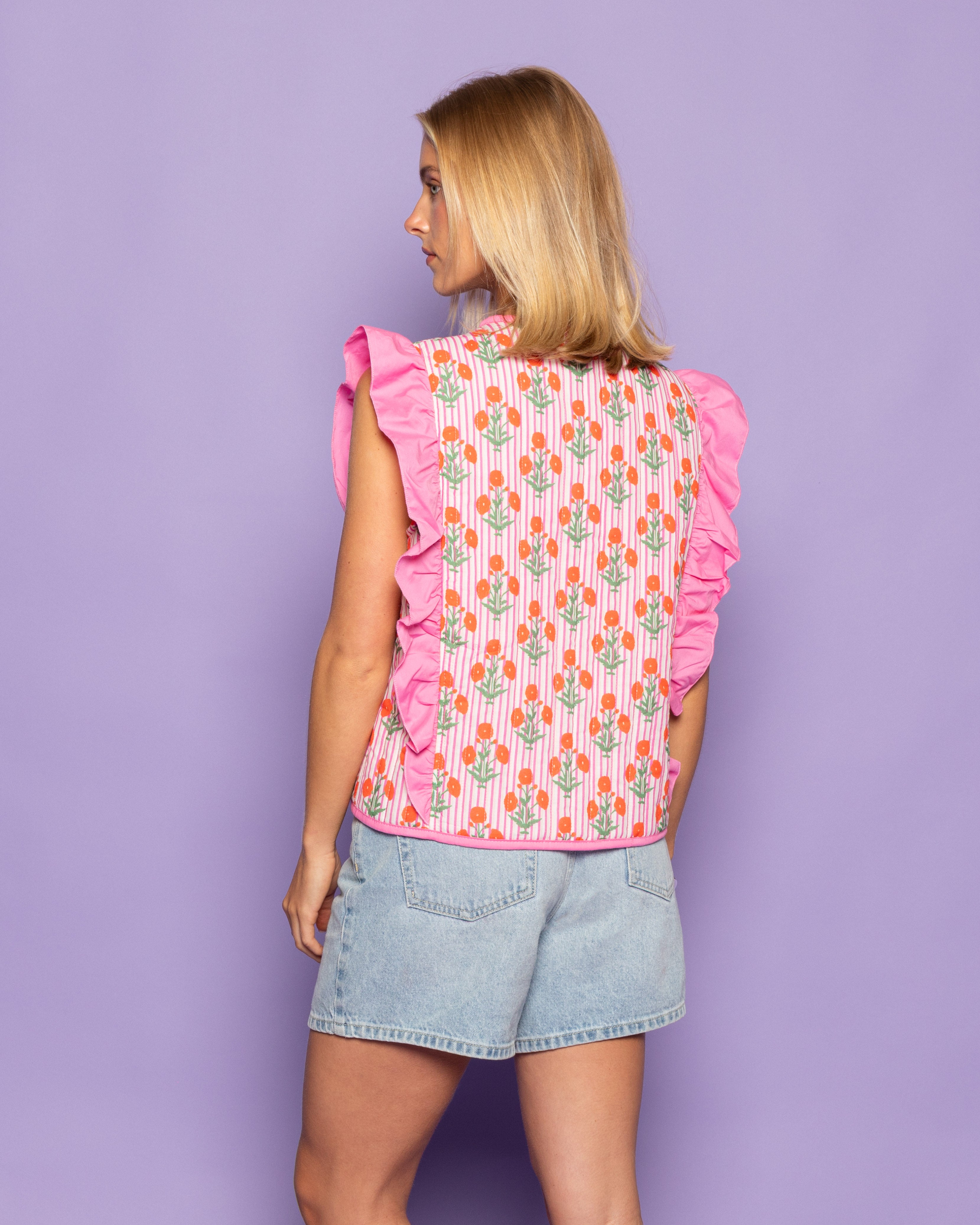 FLOWER RUFFLE GILET ROZE