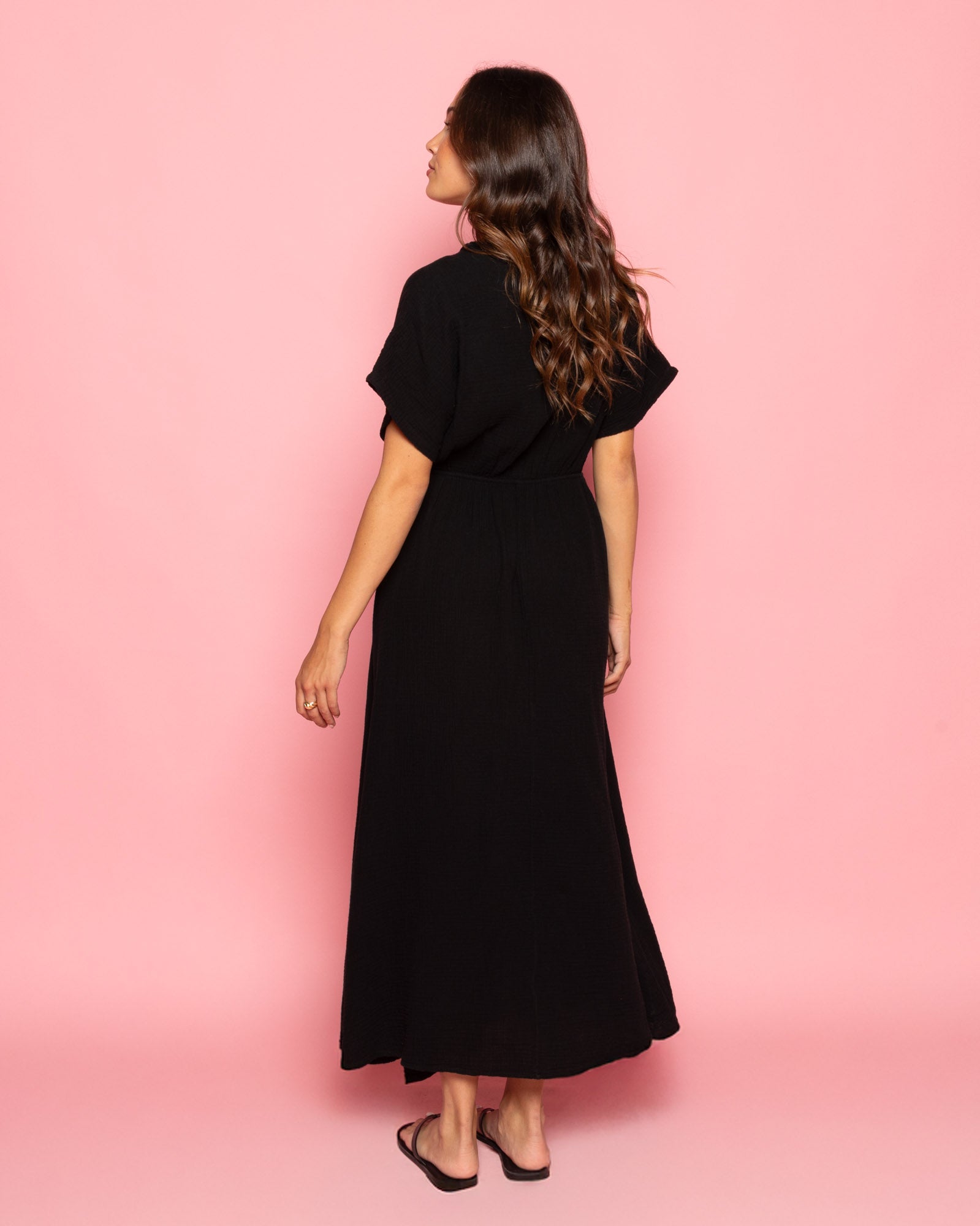 MOUSSELINE BOW MAXI DRESS ZWART