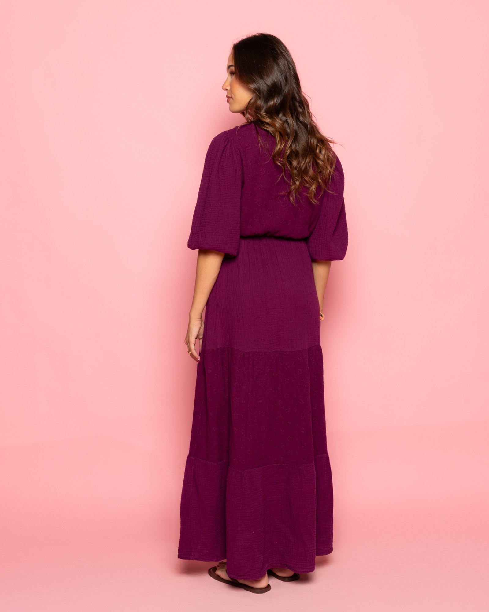 LOIZA FLOWER MOUSSELINE MAXI DRESS CHERRY