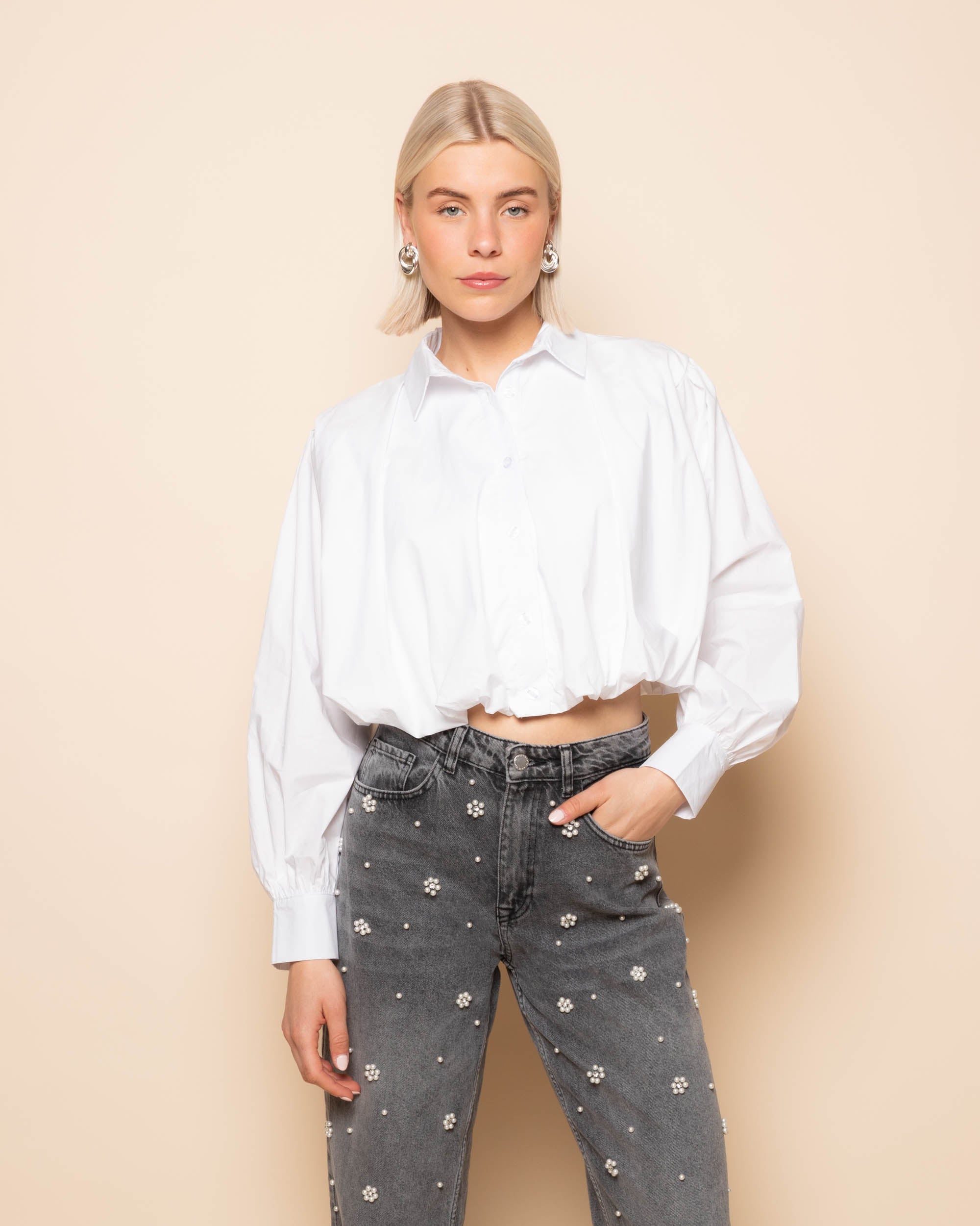 BUBBLE HEM POPLIN BLOUSE CRÈME