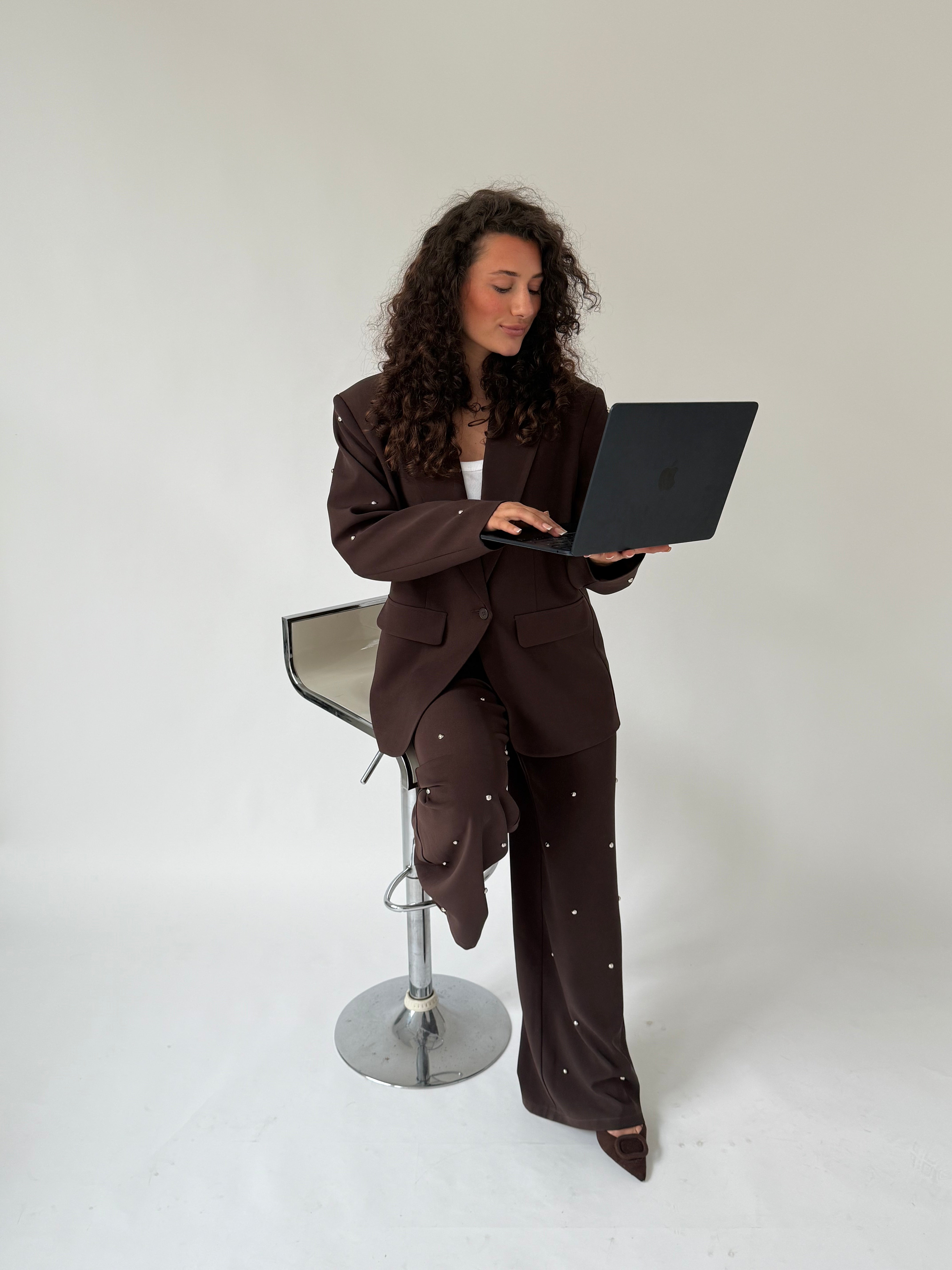 MAINE BUBBLE STUD BLAZER DONKERBRUIN