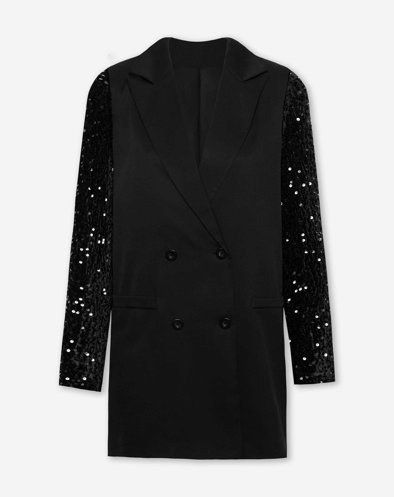 VELVET SEQUINS SLEEVE BLAZER DRESS ZWART