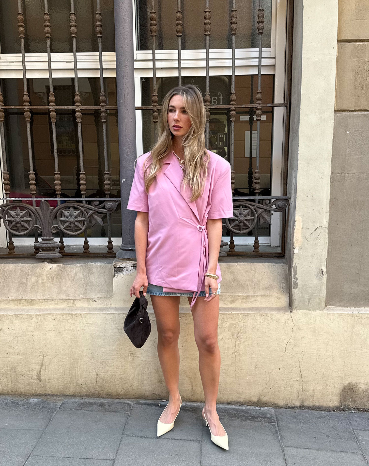 ZOEY WRAP UP SHORT SLEEVE BLAZER PINK