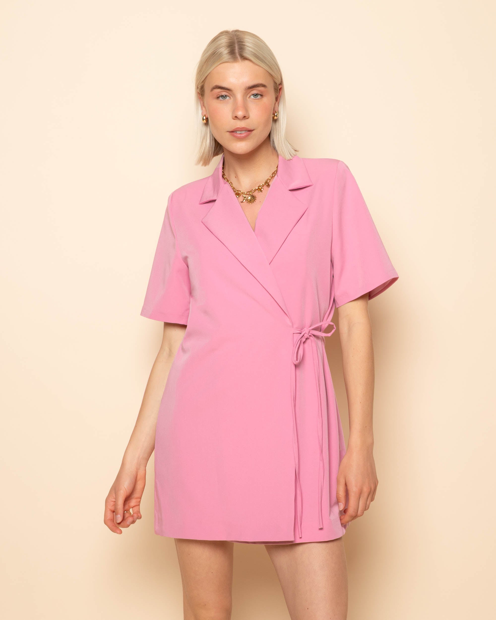 ZOEY WRAP UP SHORT SLEEVE BLAZER DRESS PINK