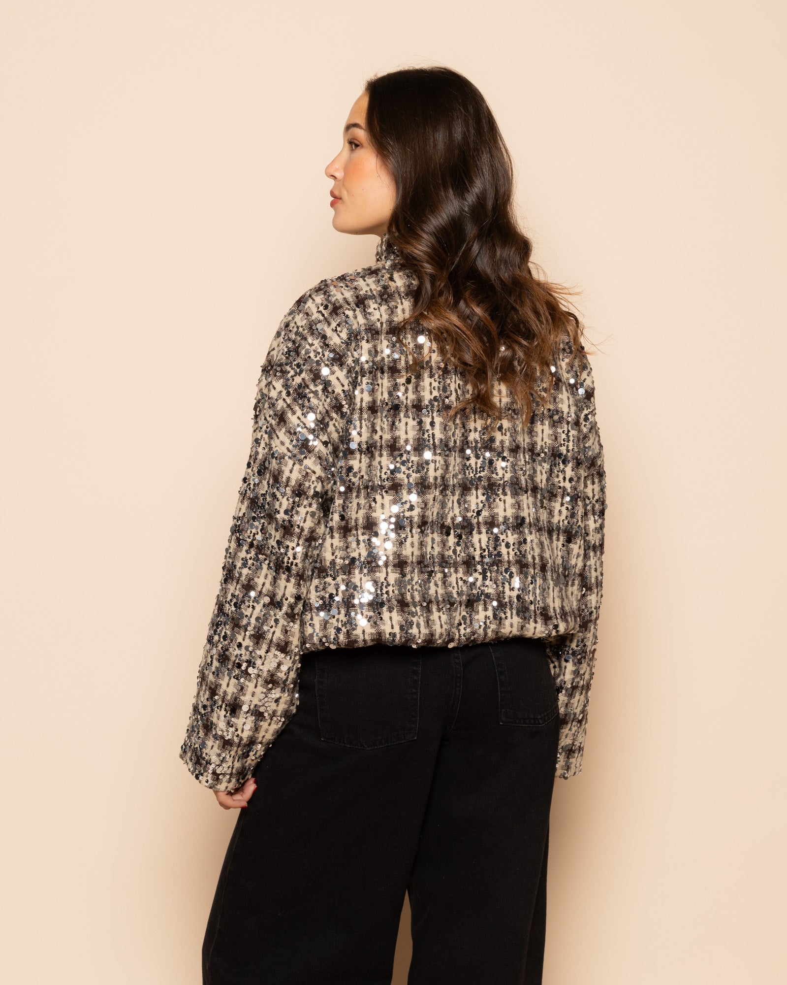 CHECK SEQUINS BOMBER JACKET BRUIN
