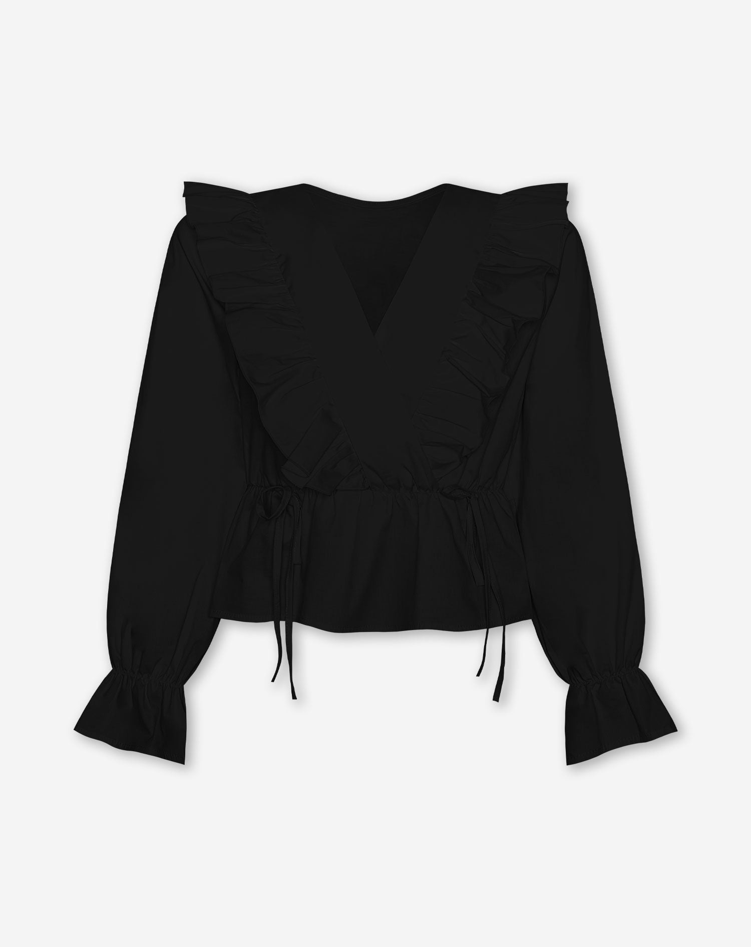 JADE POPLIN RUFFLE TOP ZWART