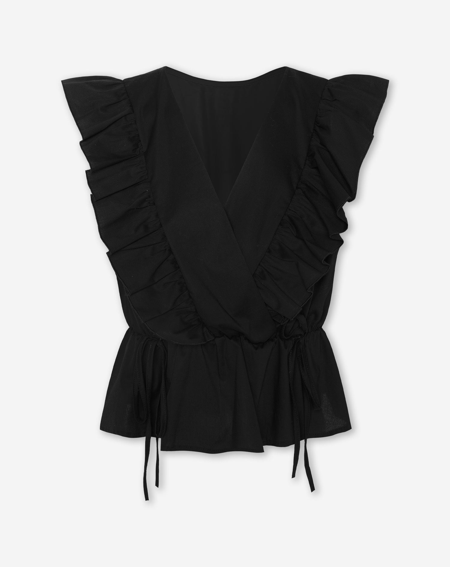 JADE SLEEVELESS POPLIN RUFFLE TOP ZWART