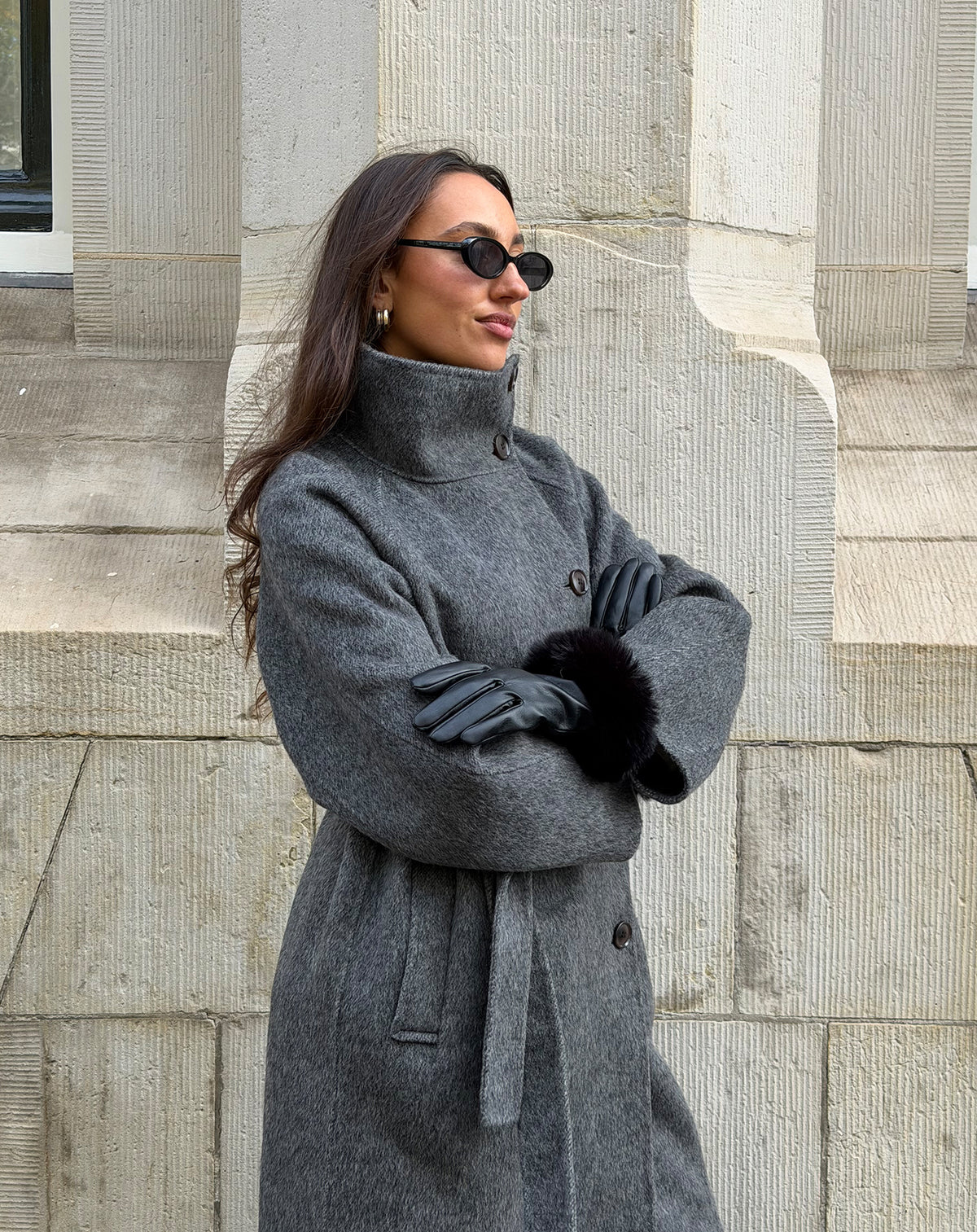 FAUX LEATHER FAUX FUR GLOVES BLACK