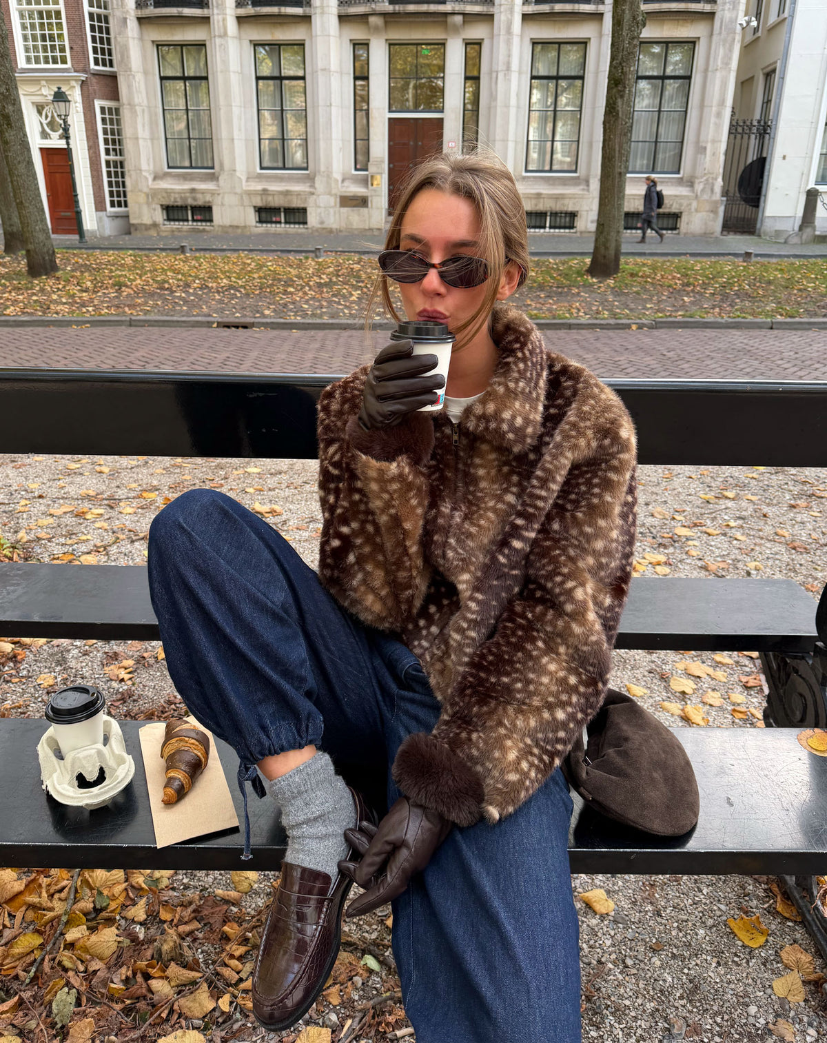NELLY FUR JACKET DEER PRINT BRUIN