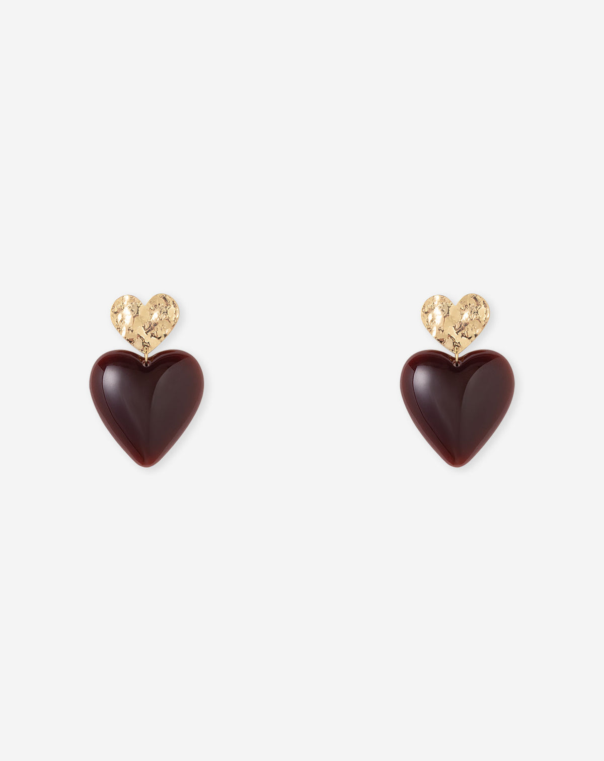 DOUBLE HEART RESIN EARRINGS BURGUNDY