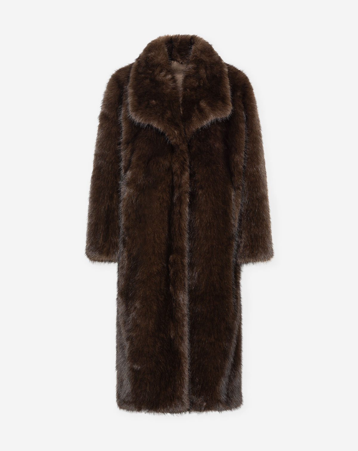 FAUX FUR LONG COAT BROWN