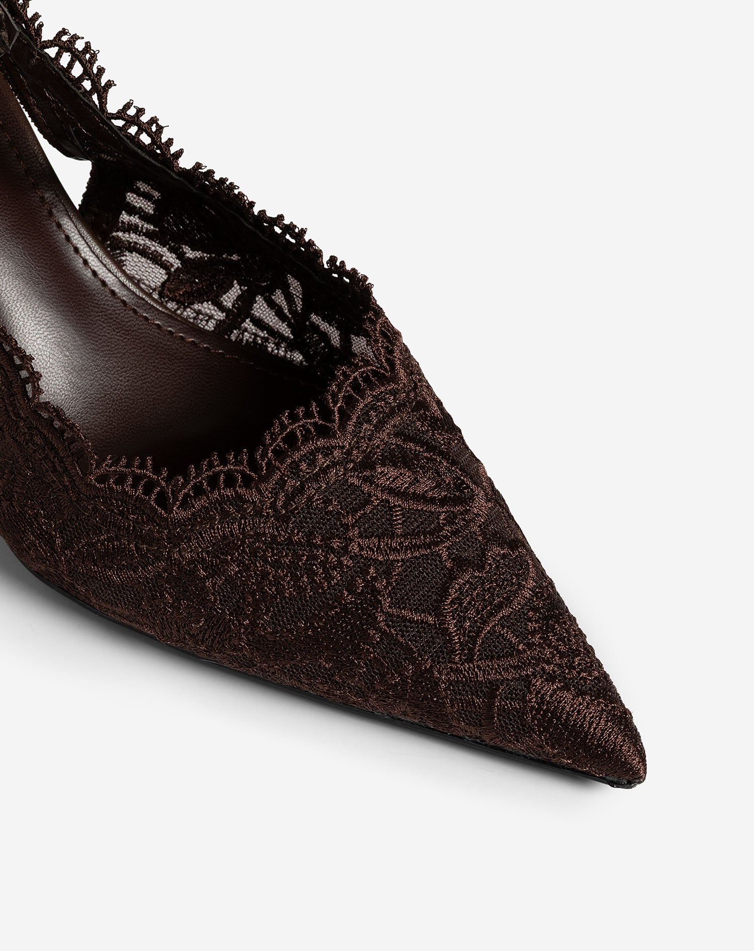 OLIVIA LACE SLINGBACK HEELS BROWN